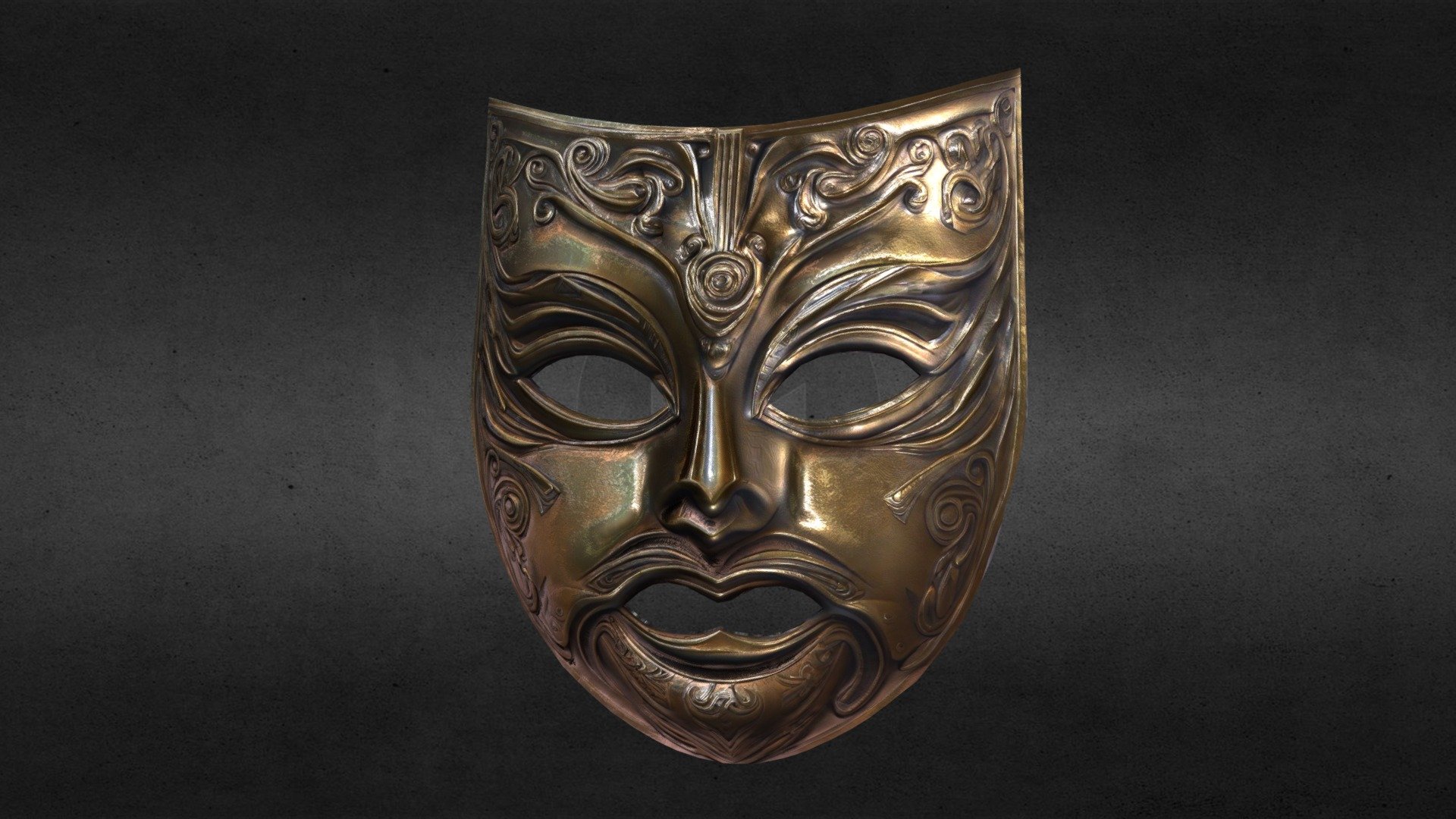 Ancient golden fantasy mask (low-poly) 3d model