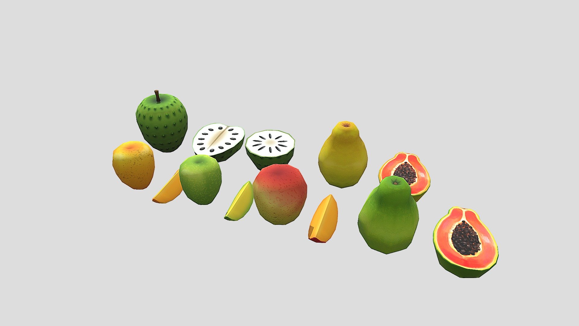 Cartoon Papaya, Soursop And Mango 3d model