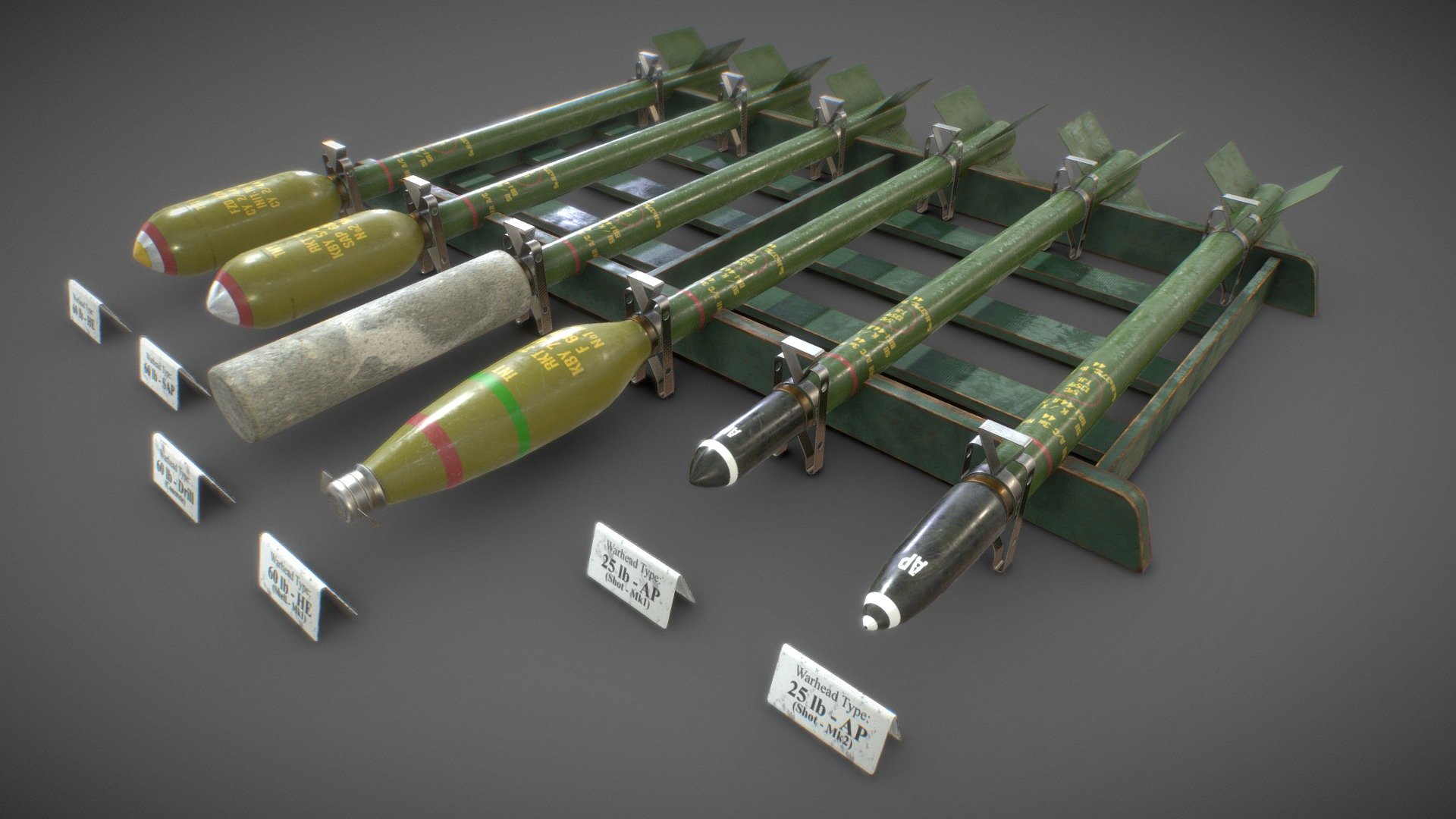 Game Art: RP-3 3inch rockets 6 variants 3d model