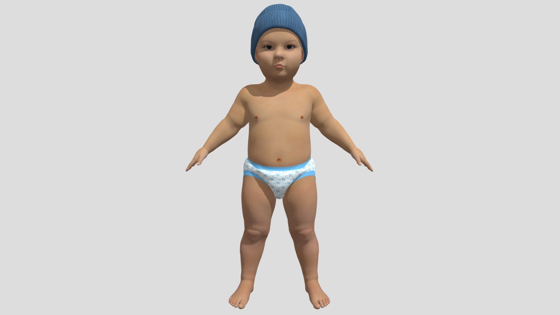 Toddler baby in diaper 3d model