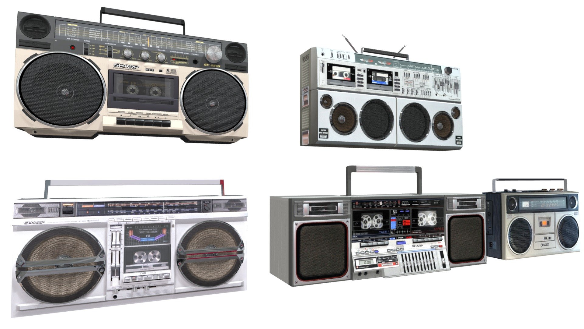 Retro Boom Box Ghetto Blaster Pack 3d model