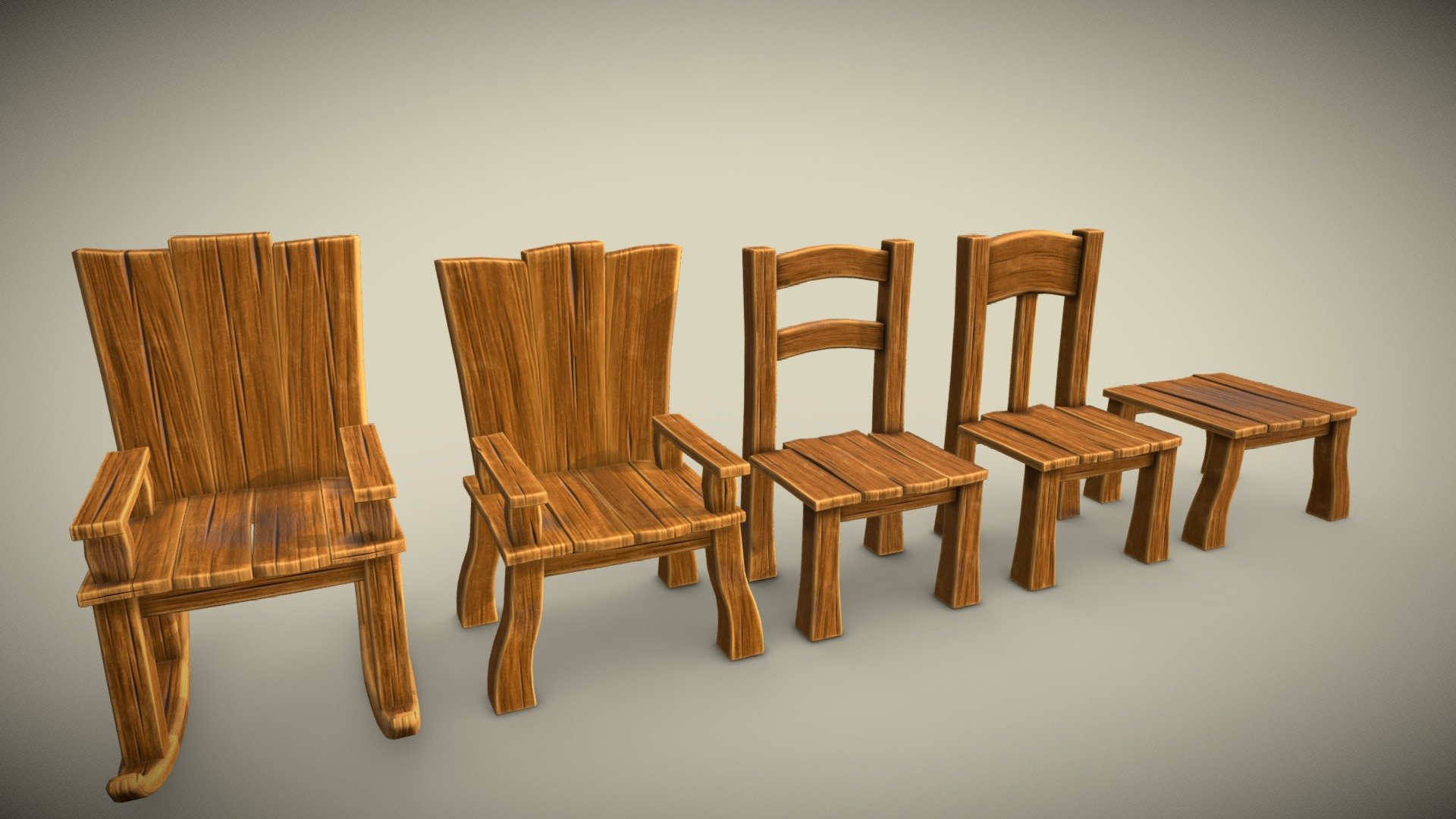 Set of stylized furniture chair armchair bench P 3d model