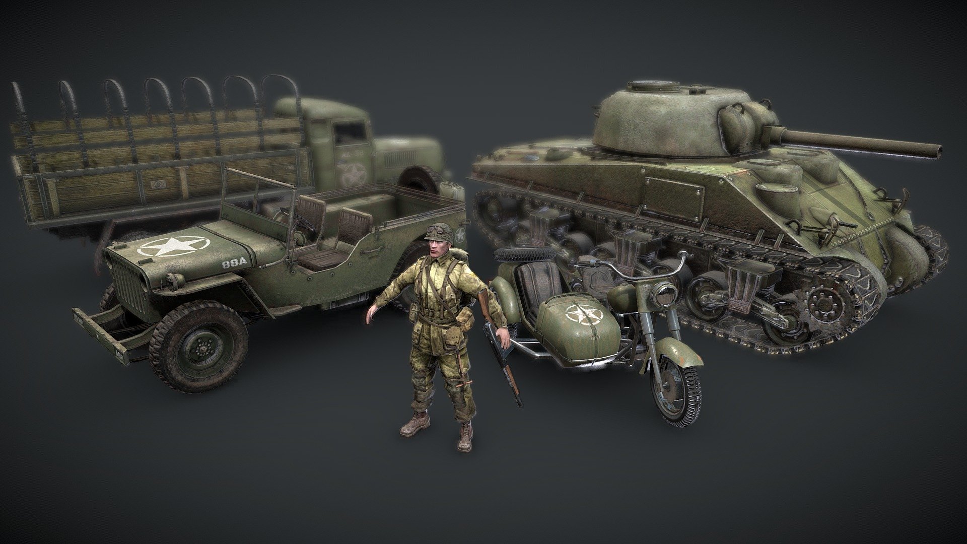 American WWII Pack 3d model