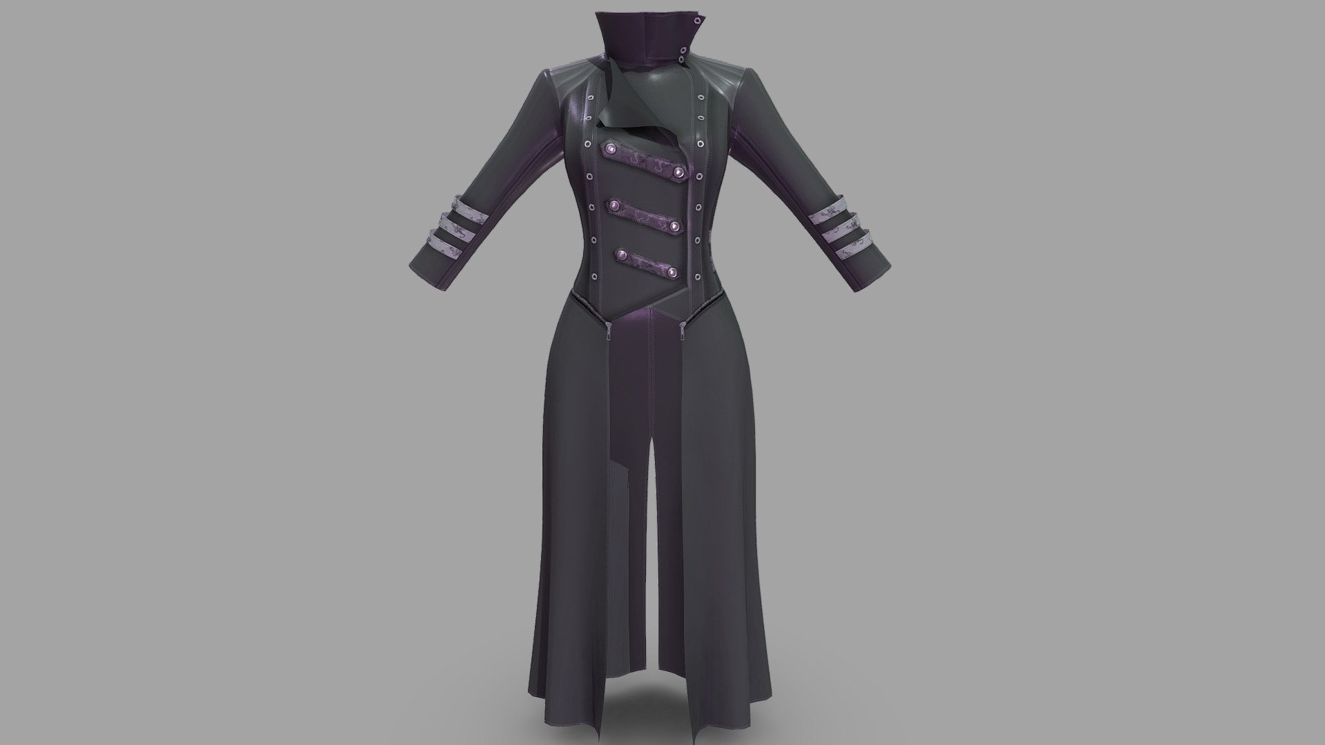 Female Black Long Steampunk Coat 3d model