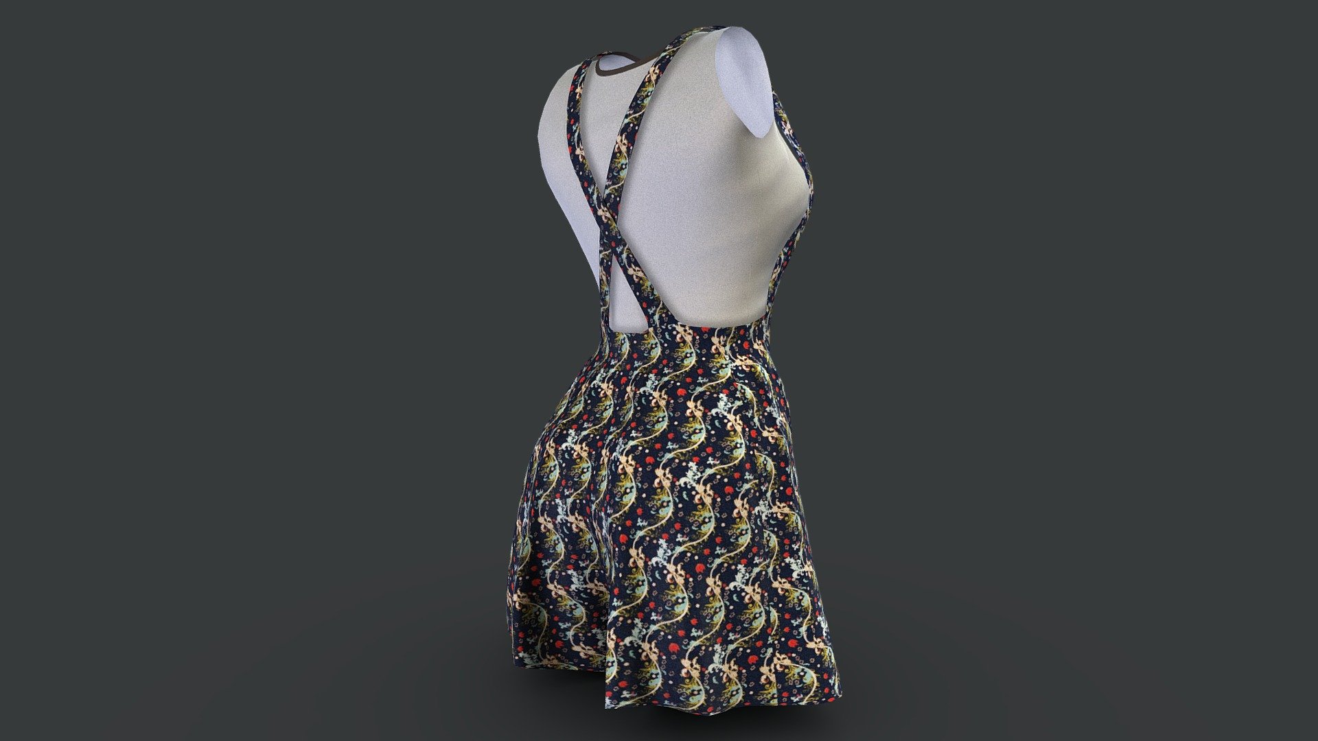 Floral Overall Shorts Tshirt Female Outfit 3d model