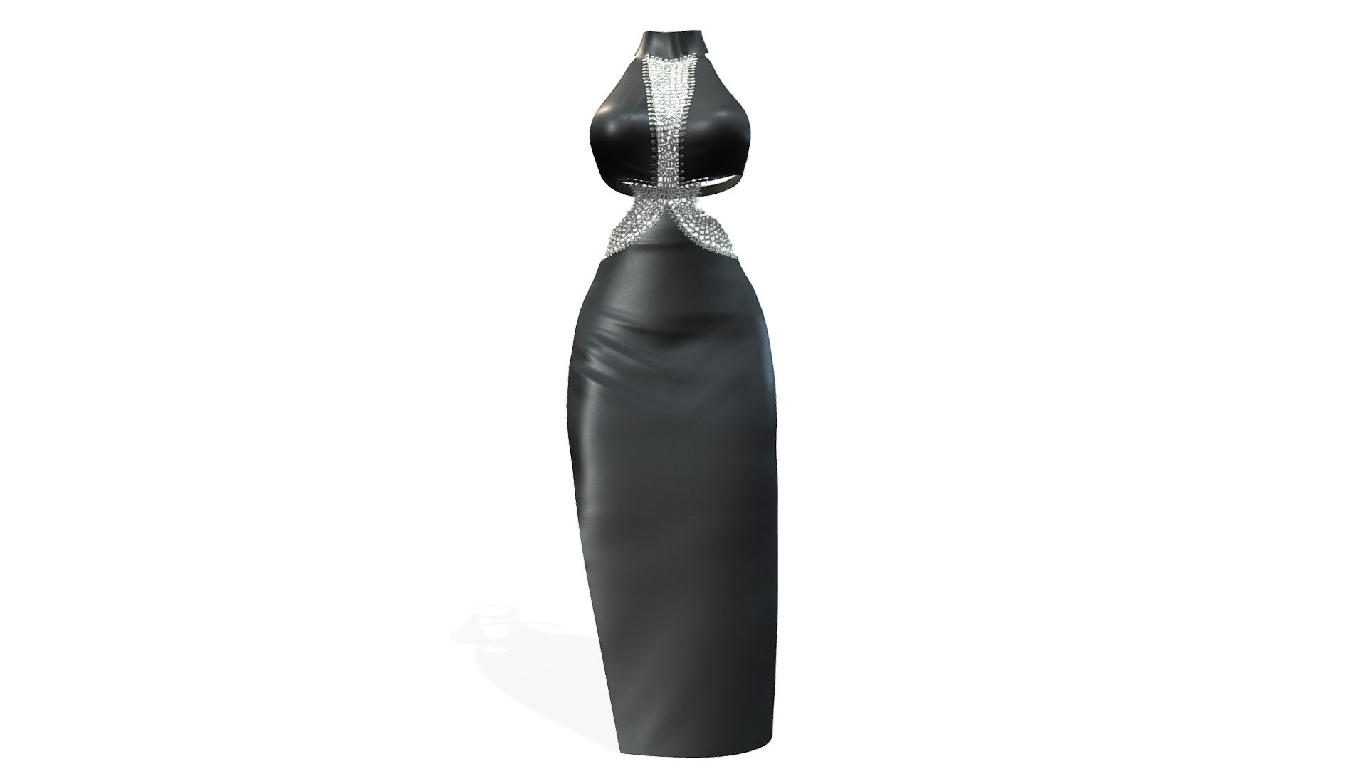 Female Revealing Black Leather And Chains Dress 3d model