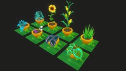 Stylized plants low poly model