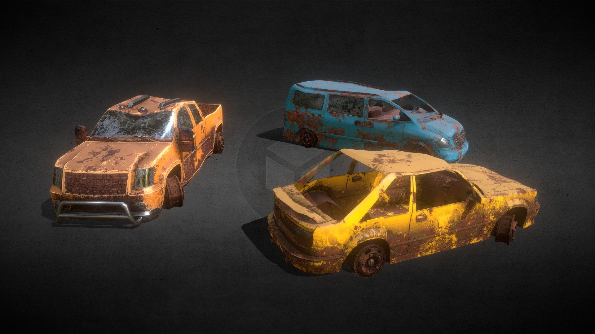 Abandoned Post-Apocalyptic Vehicle Pack 3d model