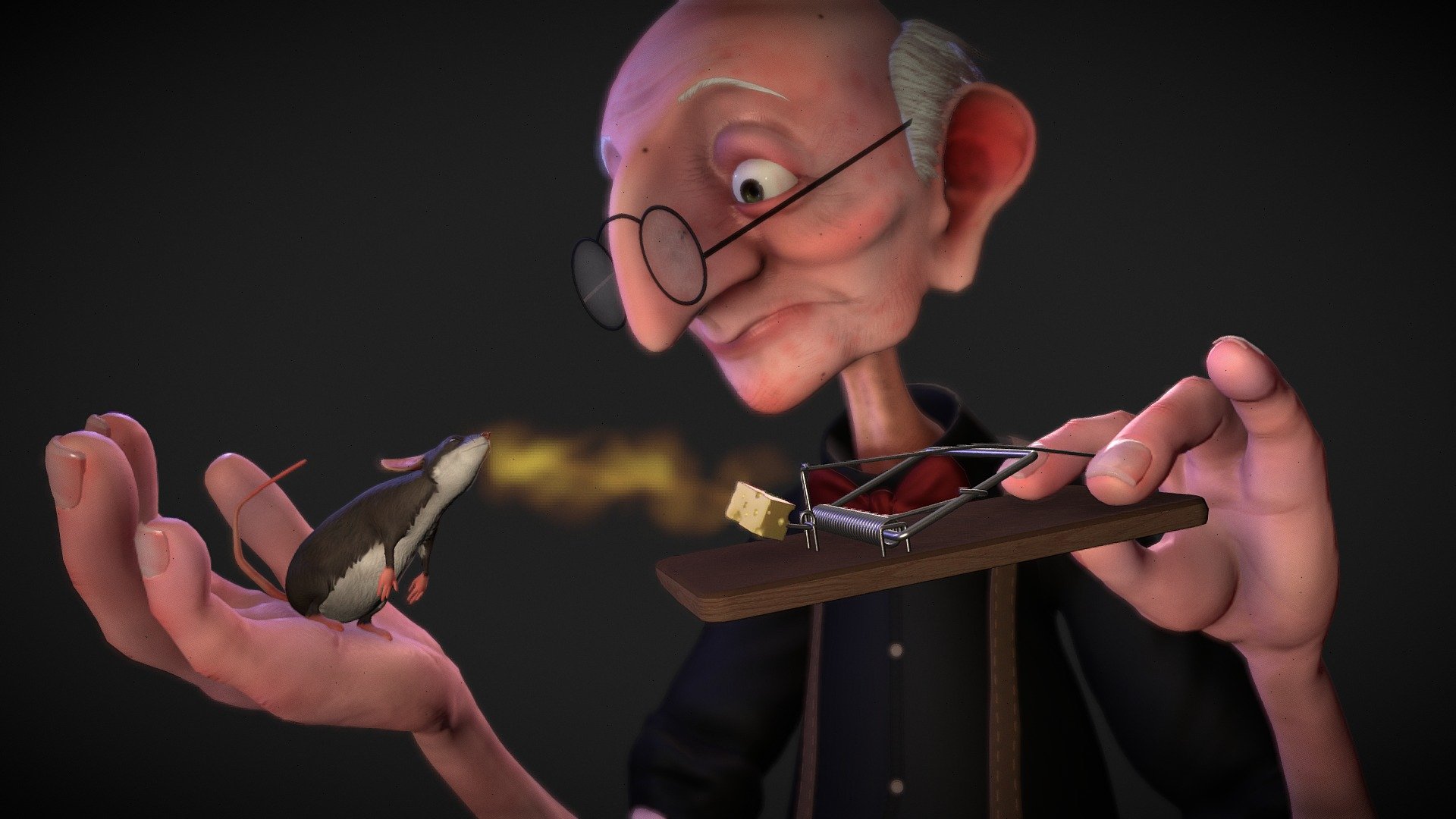 Old man with Mouse trap 3d model