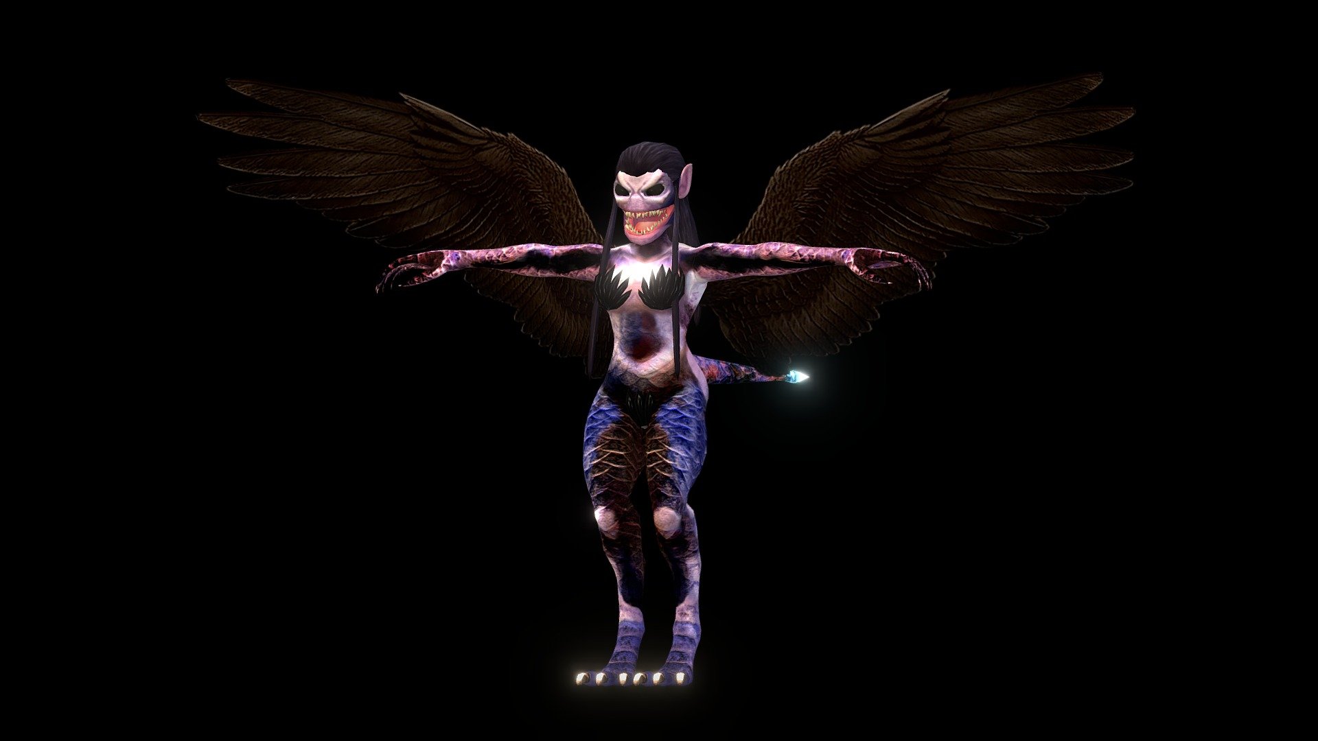 Harpia Monster + Dark Wings (Rigged) 3d model