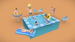 Chilling at the Pool Static 3D Low-Poly Set