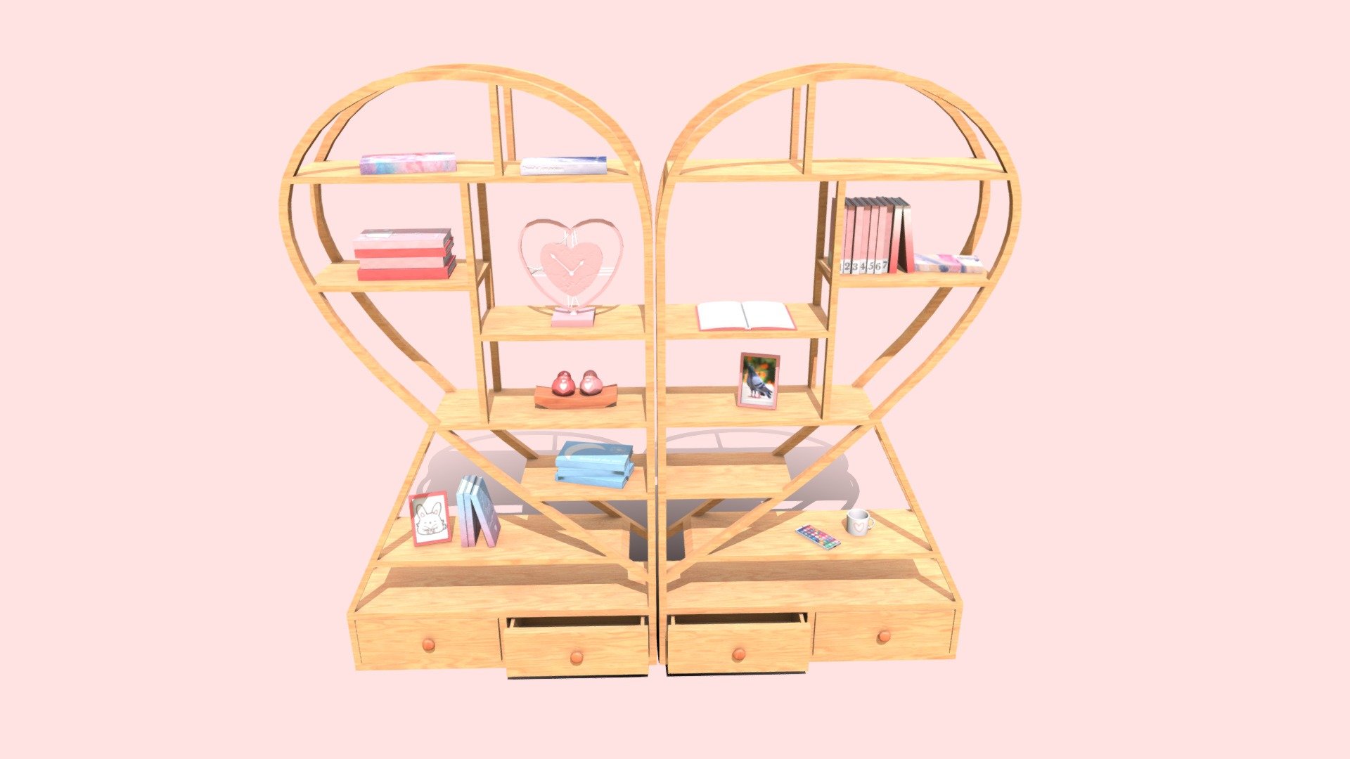 Hearth shaped shelf / bookshelf (LP) 3d model