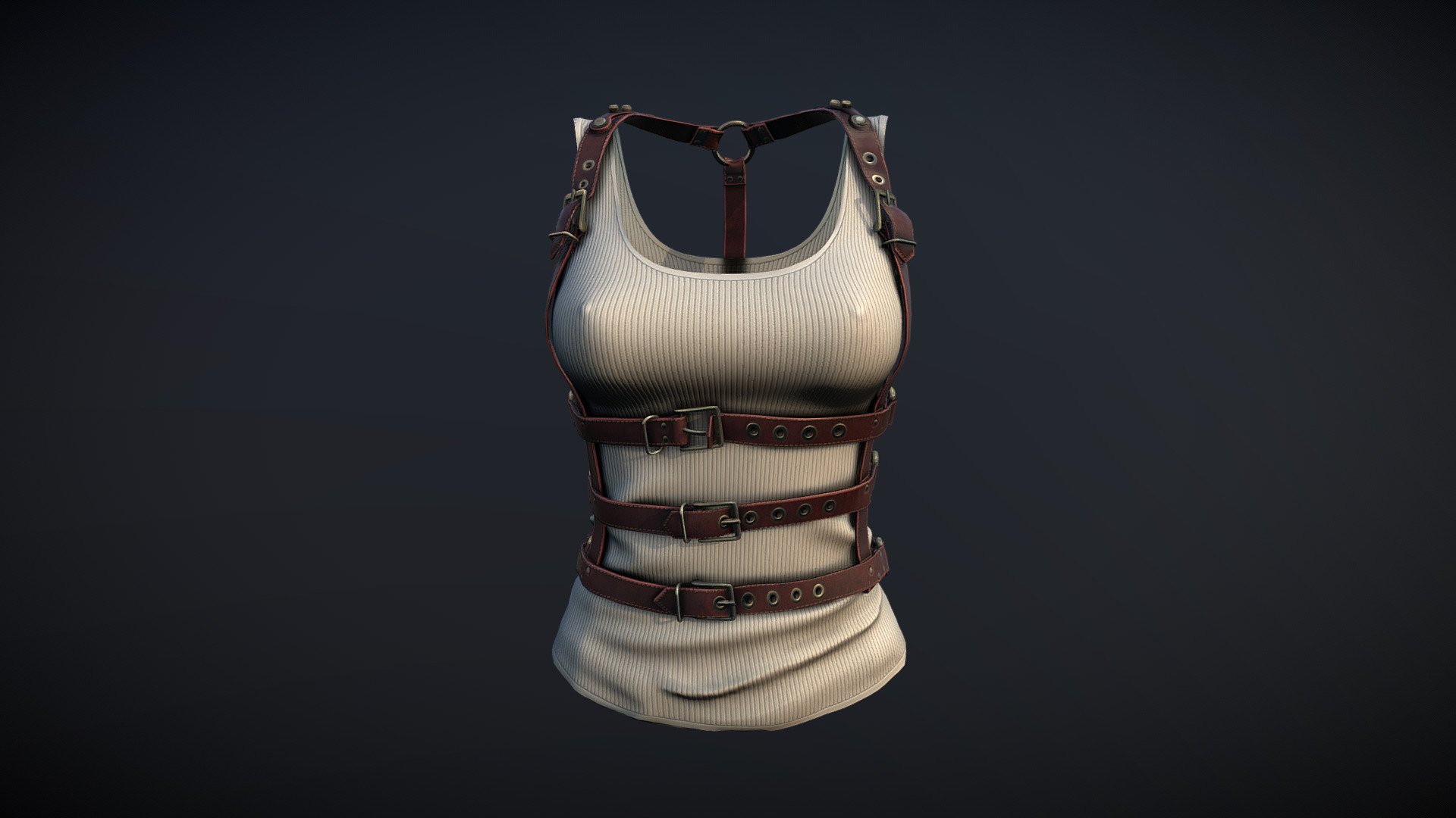 Female Tank Top And Leather Straps Harness 3d model