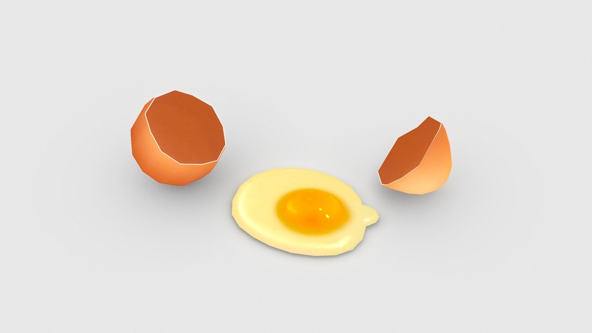 Cartoon fried egg-egg yolk-broken egg-eggshell 3d model