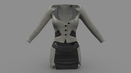 Front Slits Mini Skirt Jacket Business Outfit