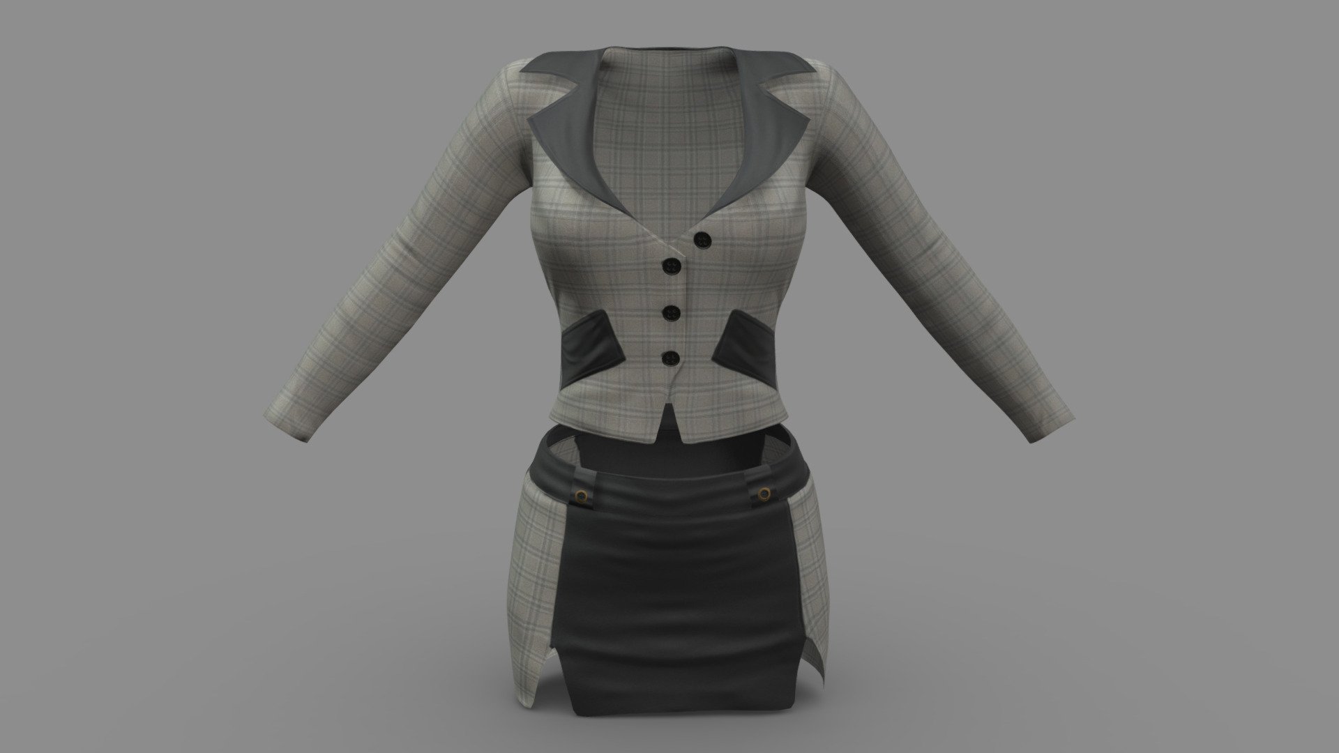 Front Slits Mini Skirt Jacket Business Outfit 3d model