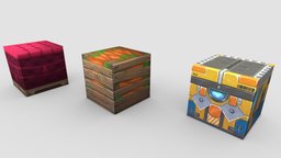 Three stylized cubes