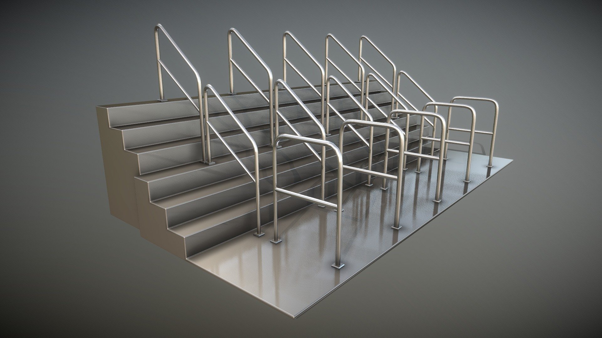 Stainless Steel Railings High and Low-Poly 3d model