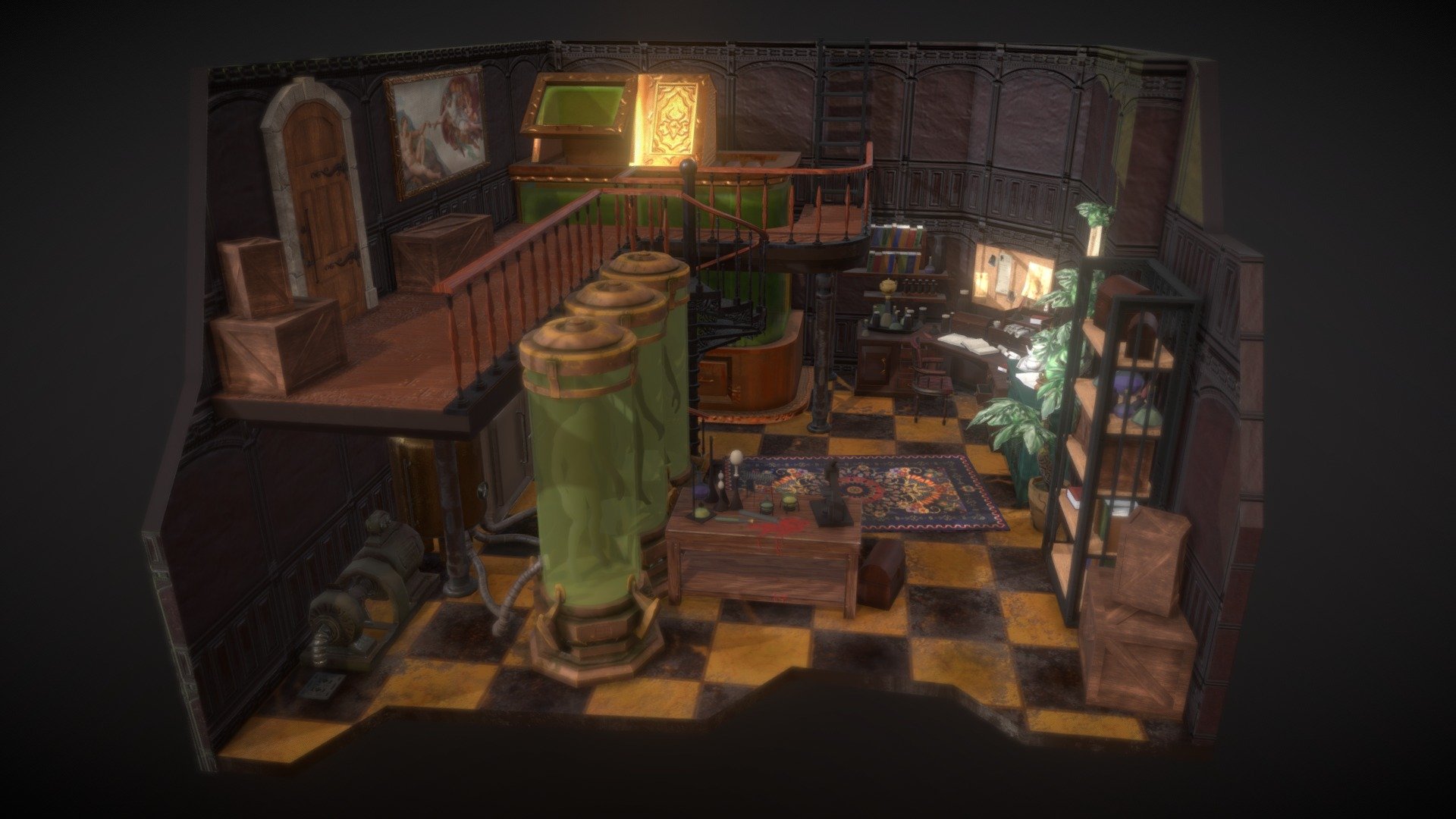 Steampunk laboratory 3d model