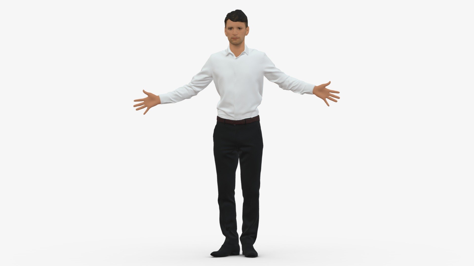 001291 man in white tshirt black pants hands 3d model