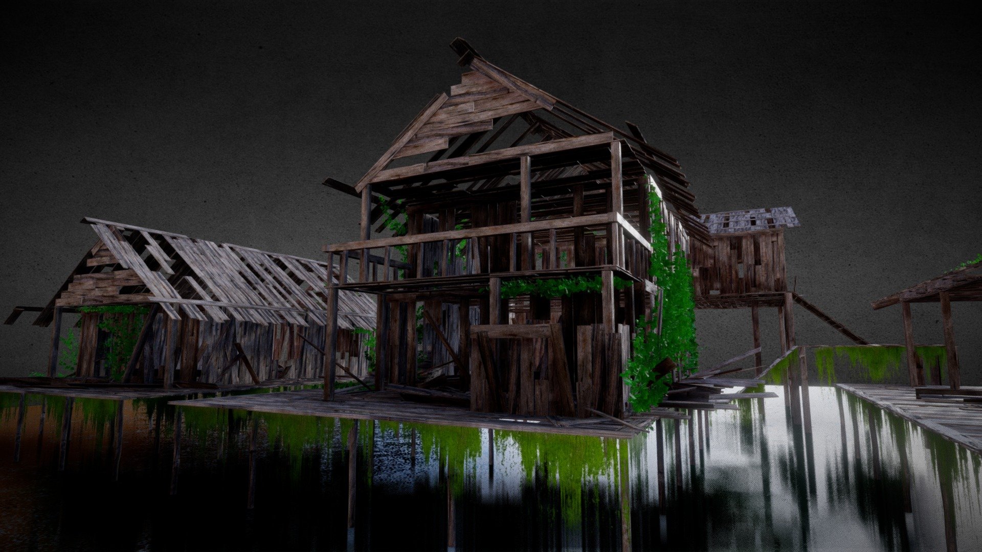 Abandon Wooden Swamp House 3d model