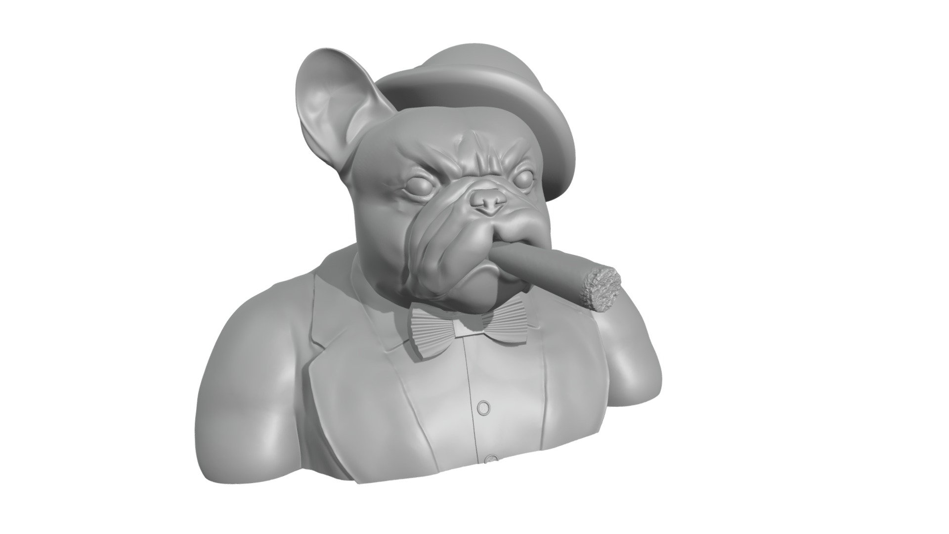 Gentleman French Bulldog bowler hat and cigar. 3d model