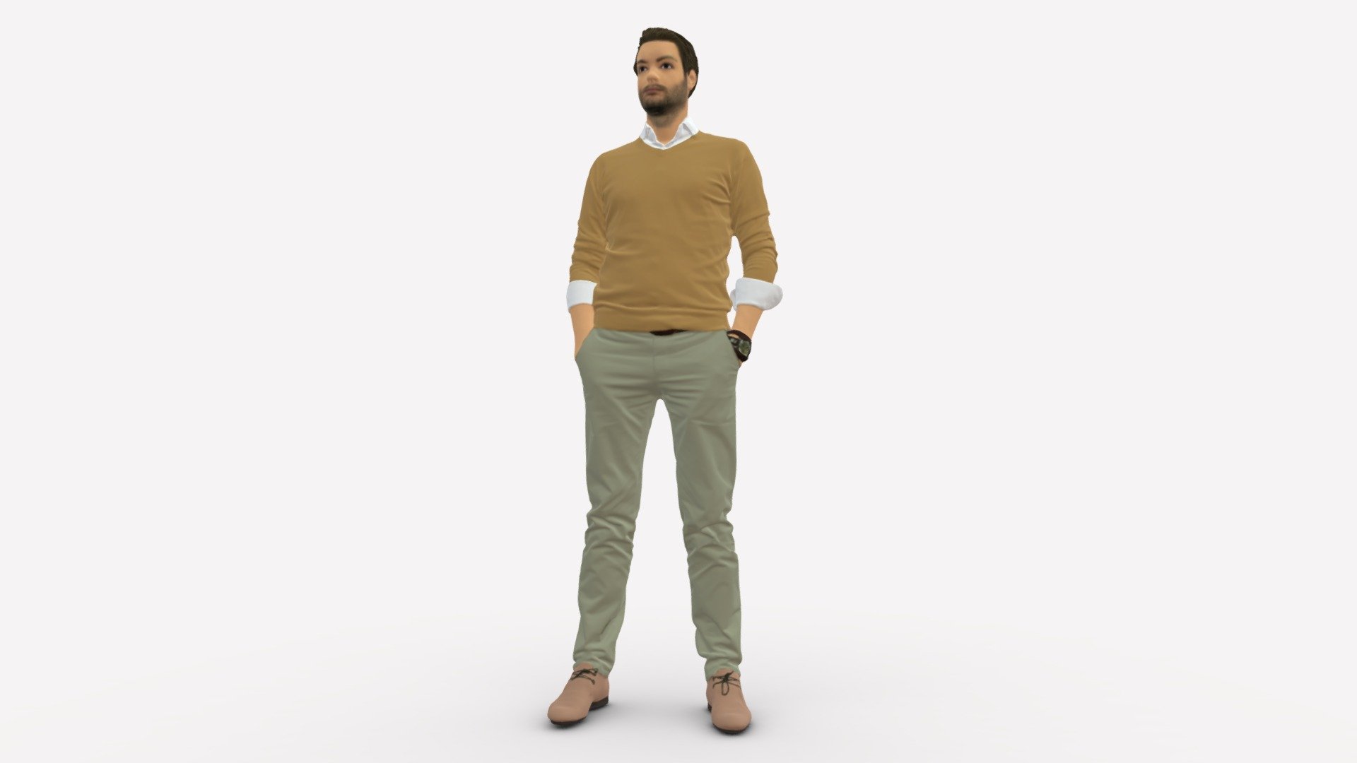 Man In Light Brown Sweater Two Handspocket 0804 3d model