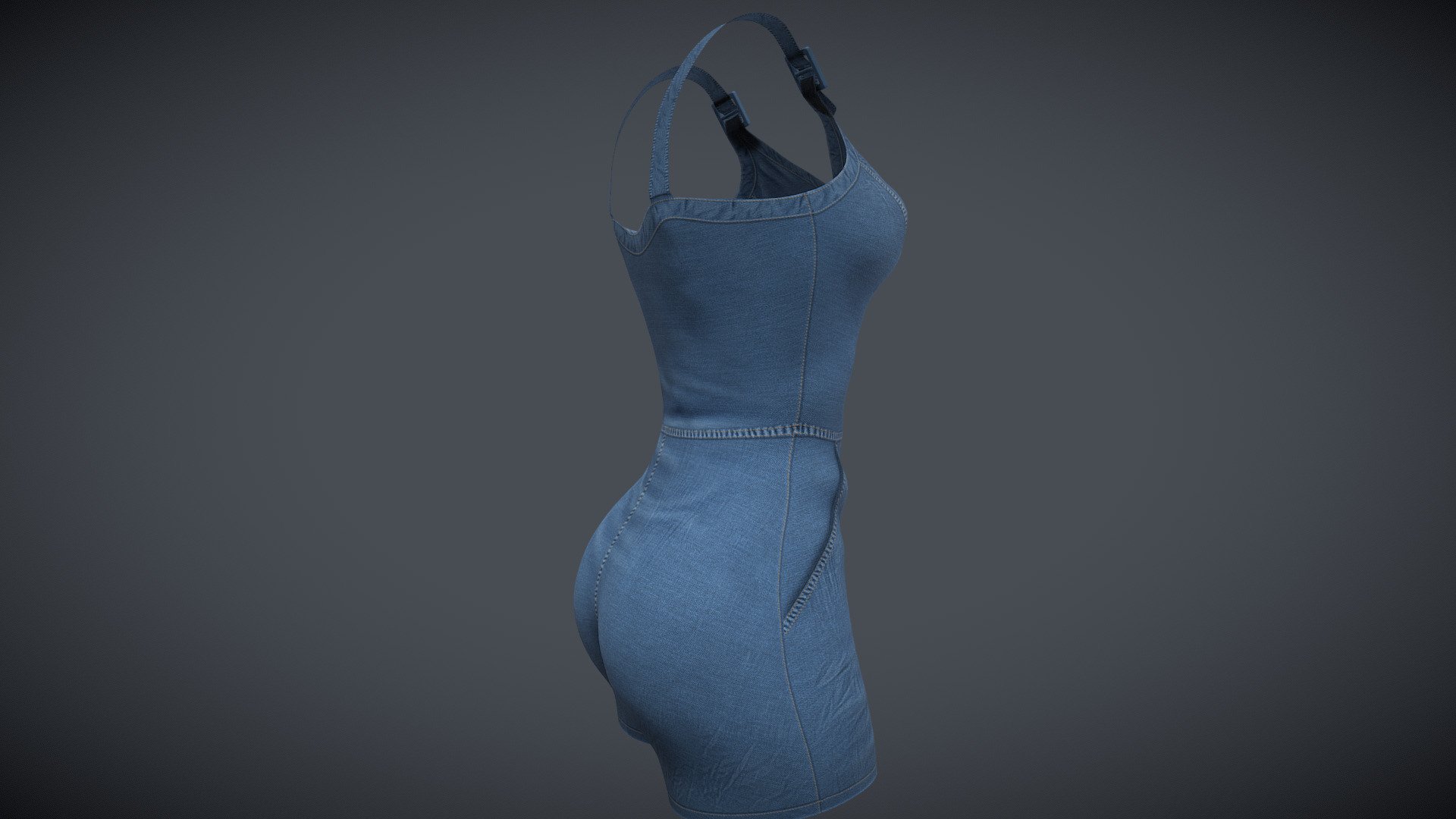 Female Denim Shorts Overalls 3d model