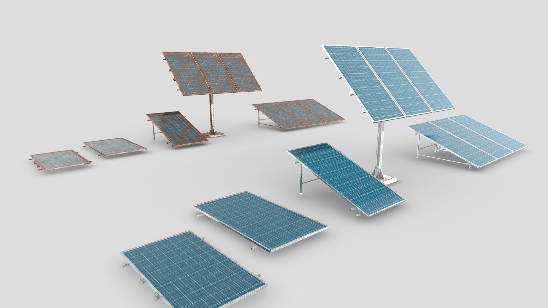 solar panels with clean and dirty textures 3d model