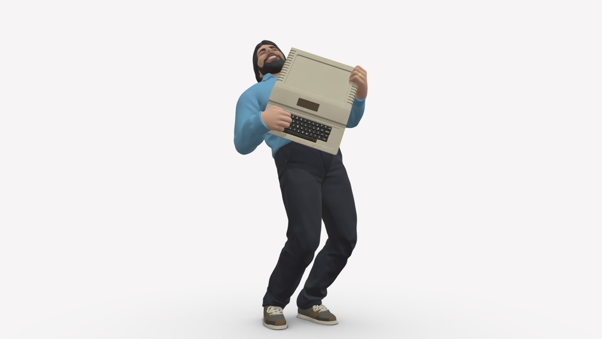 001030 happy beard man with computer 3d model