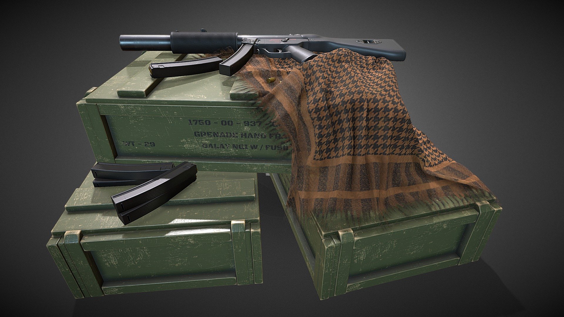 MP5SD_AmmoBoxes_Shemagh 3d model