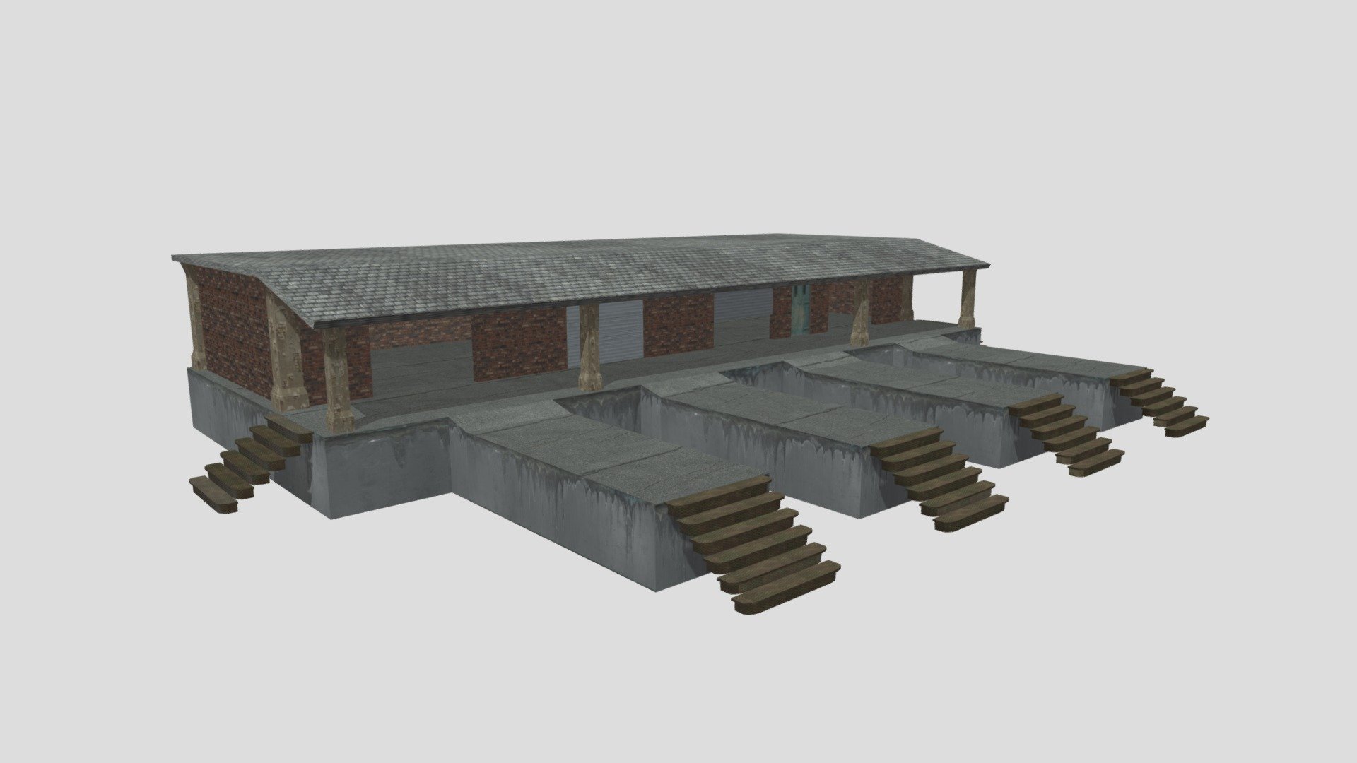 abandoned building. post-apocalypse. warehouse. 3d model