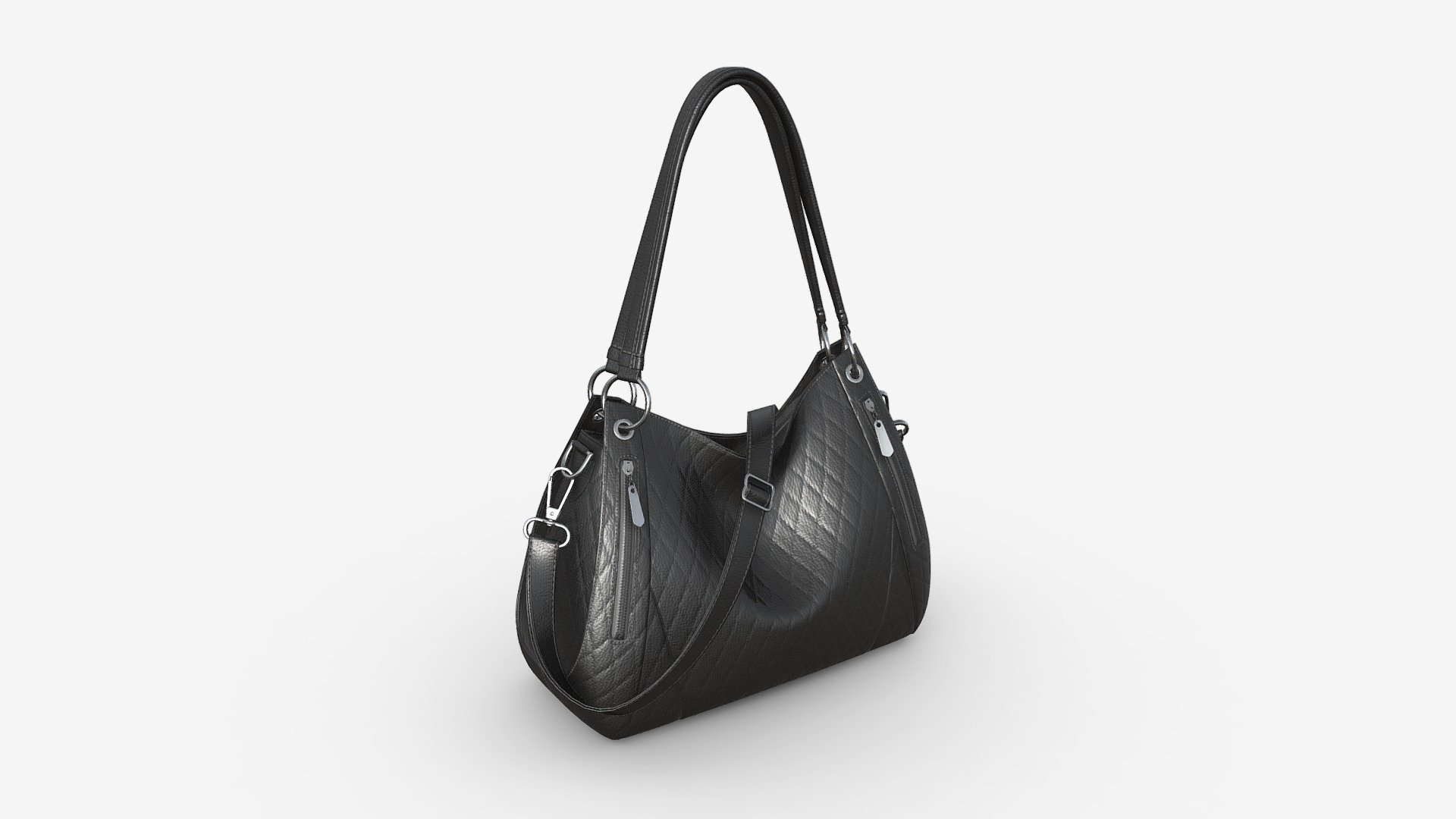 Women shoulder black leather bag 3d model