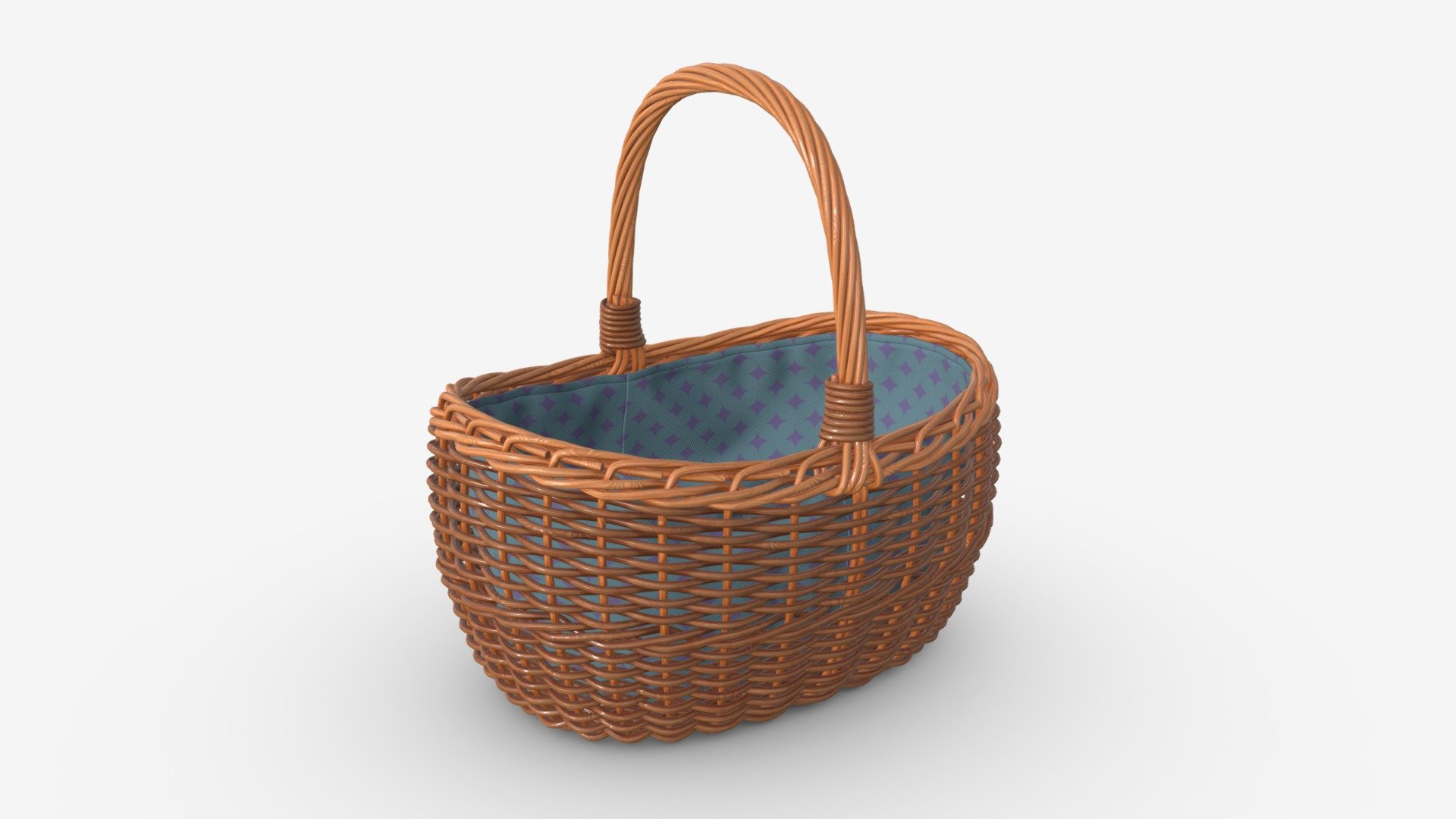 Oval wicker basket with handle 3d model