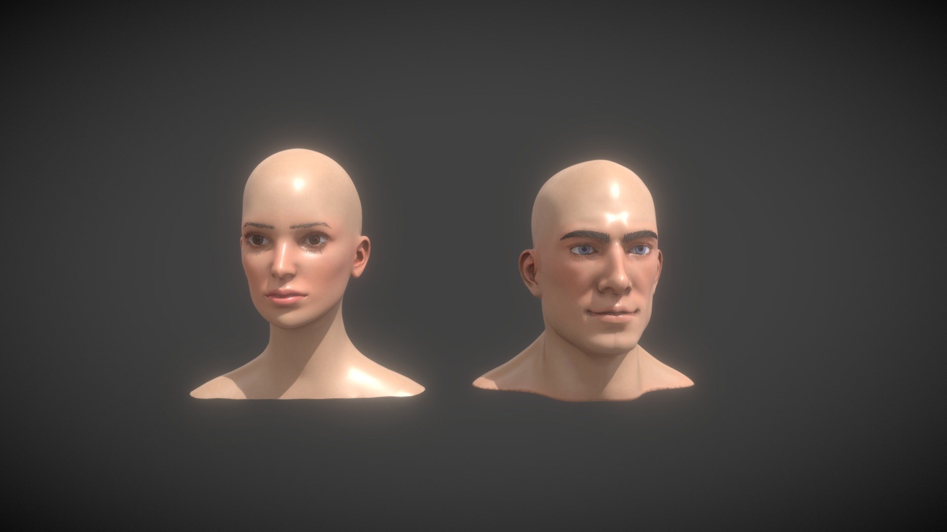 Male Female Heads Animated Facial Expressions 3d model