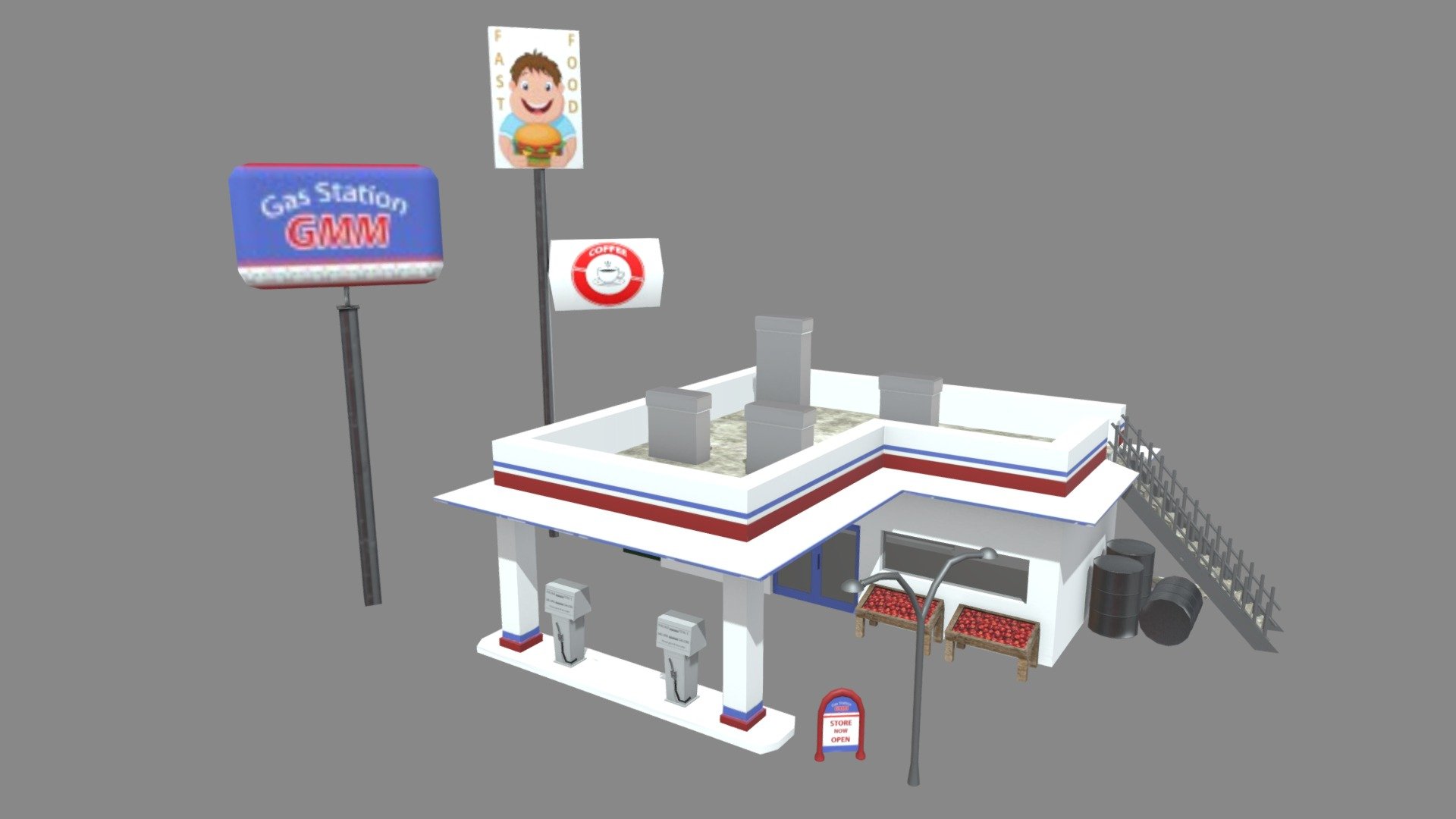 Gas Station Oil Station Exterior 3d model