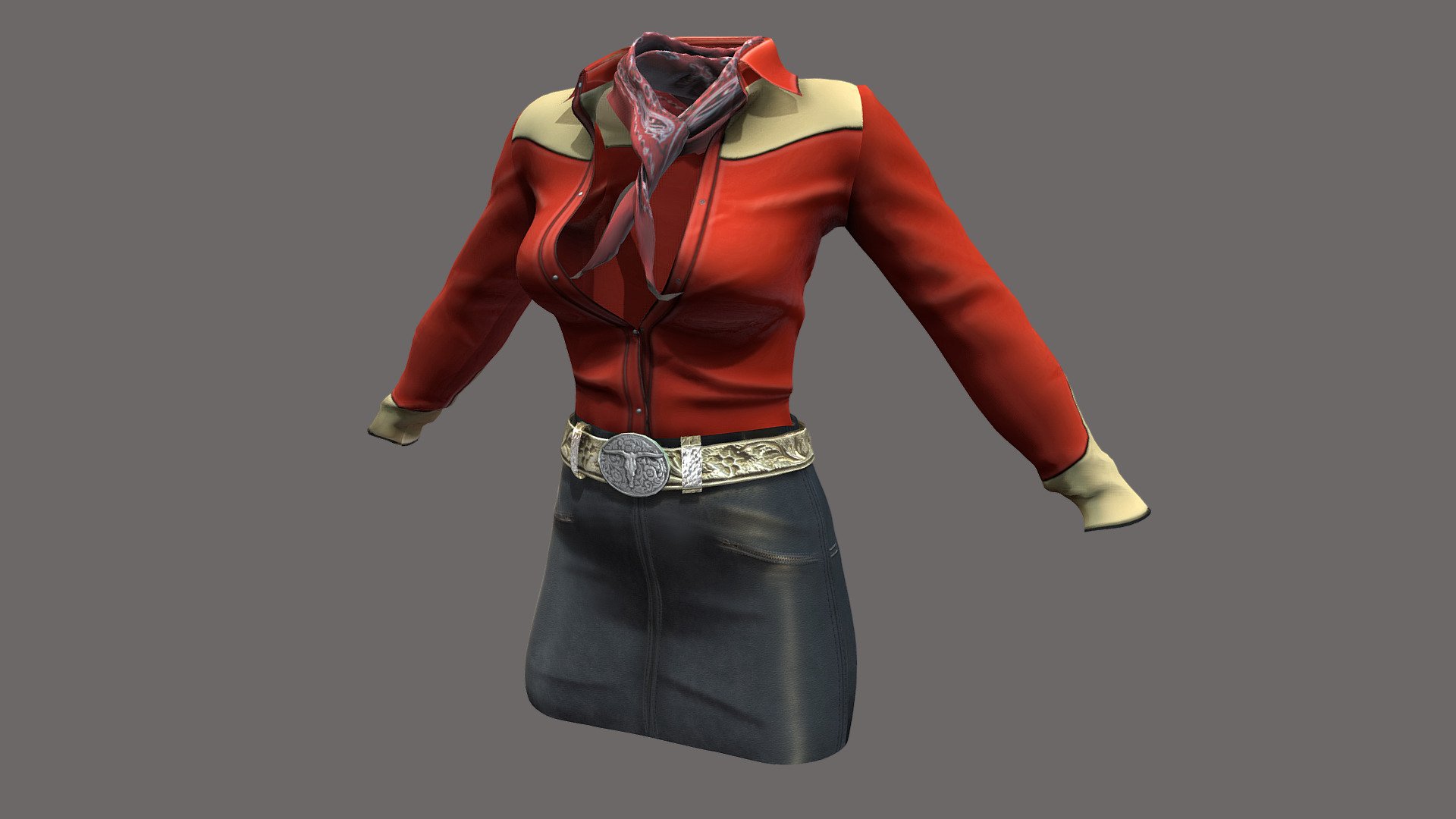 Female Skirt Shirt Scarf Western Outfit 3d model