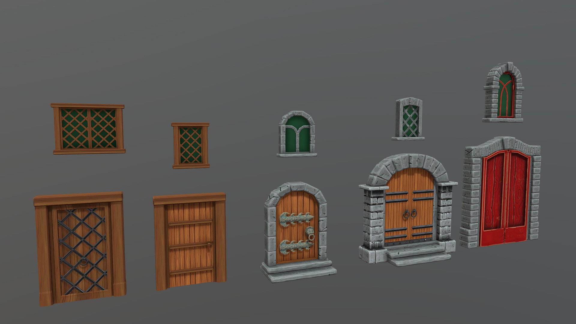 Stylized Medieval Doors and Windows Asset Pack 3d model