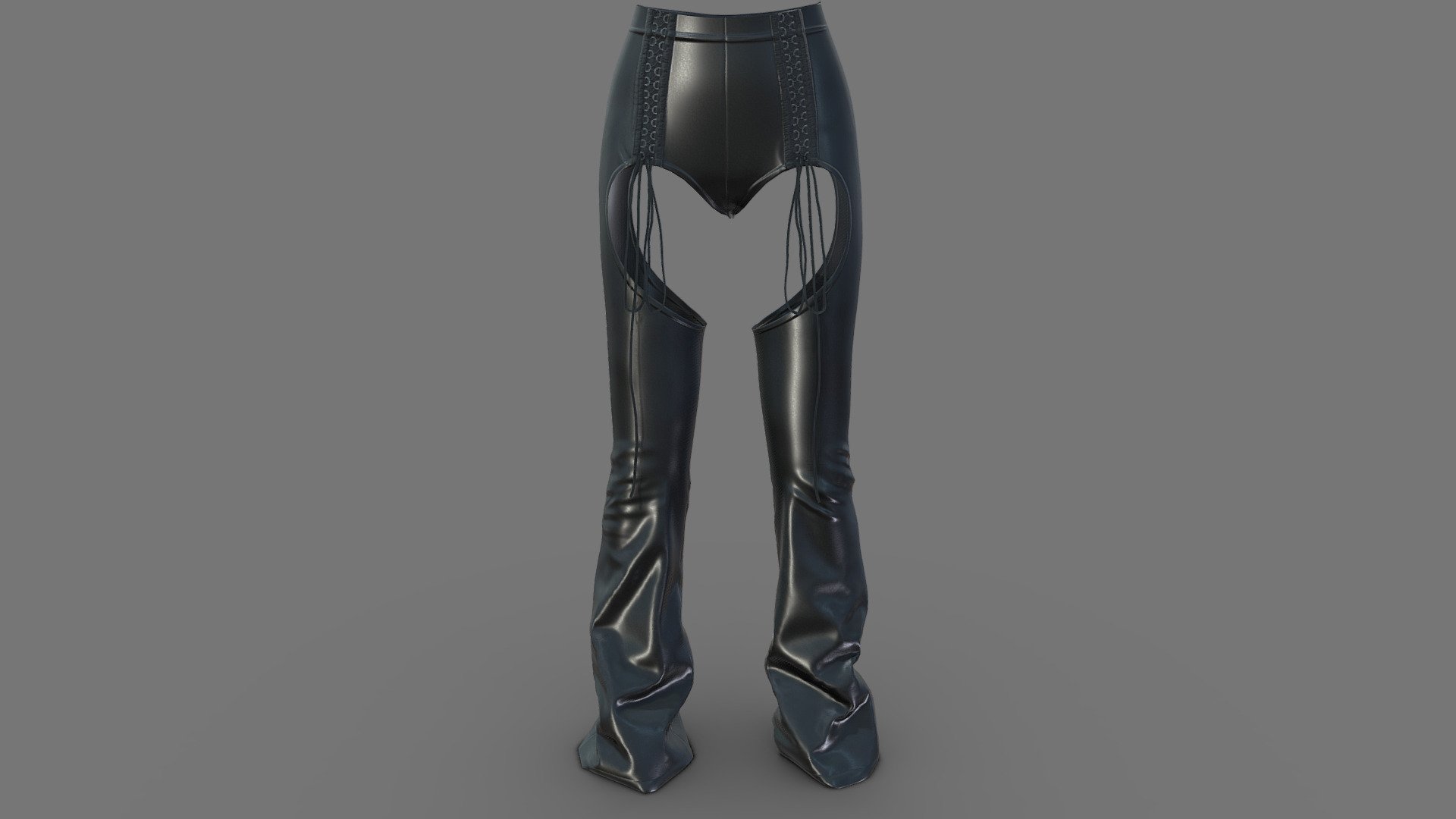 Female Cutout Black Leather Pants 3d model