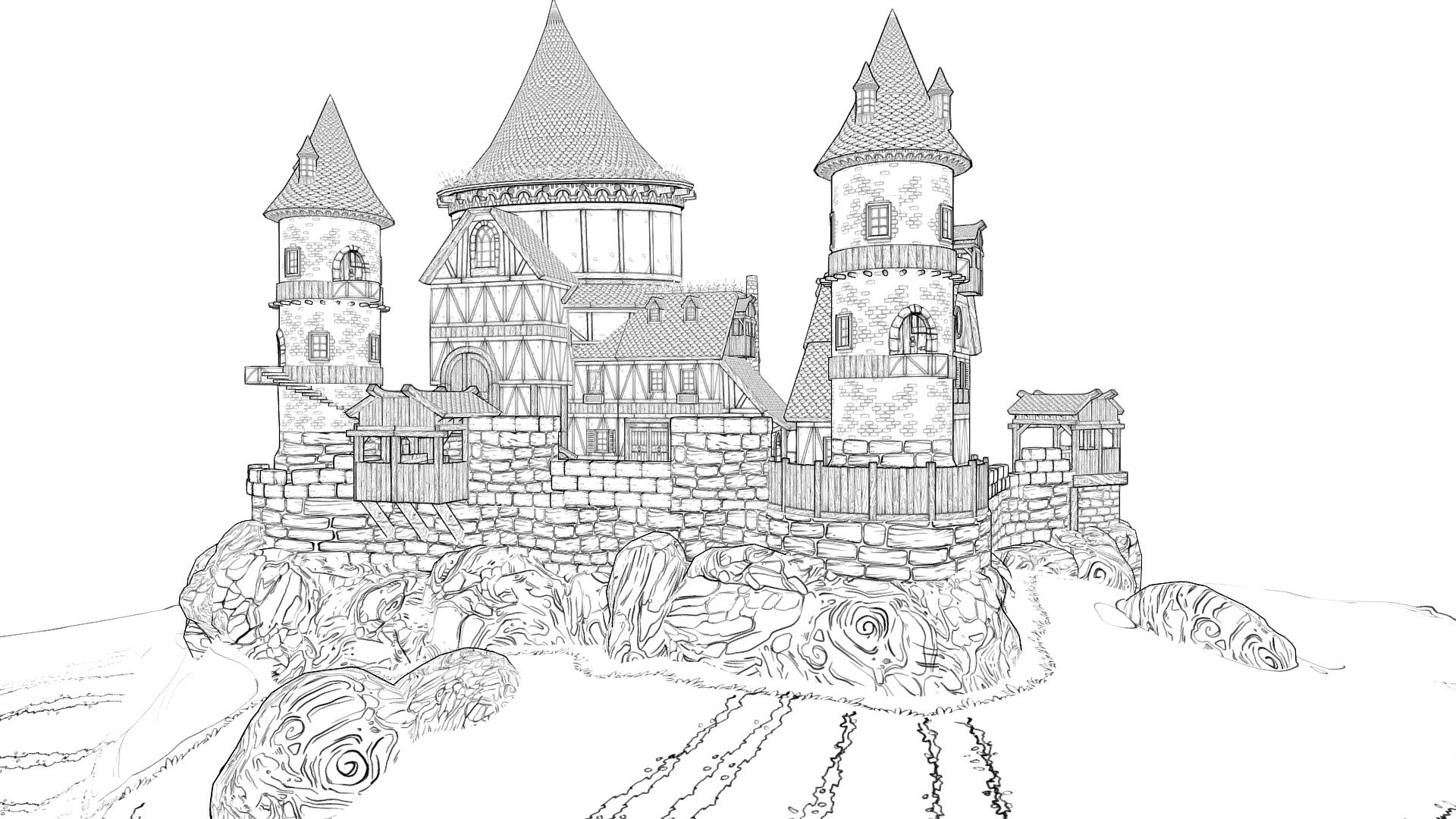 2D Comic Book Castle 3d model