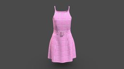 Women Woven Pink Check Barbie Dress