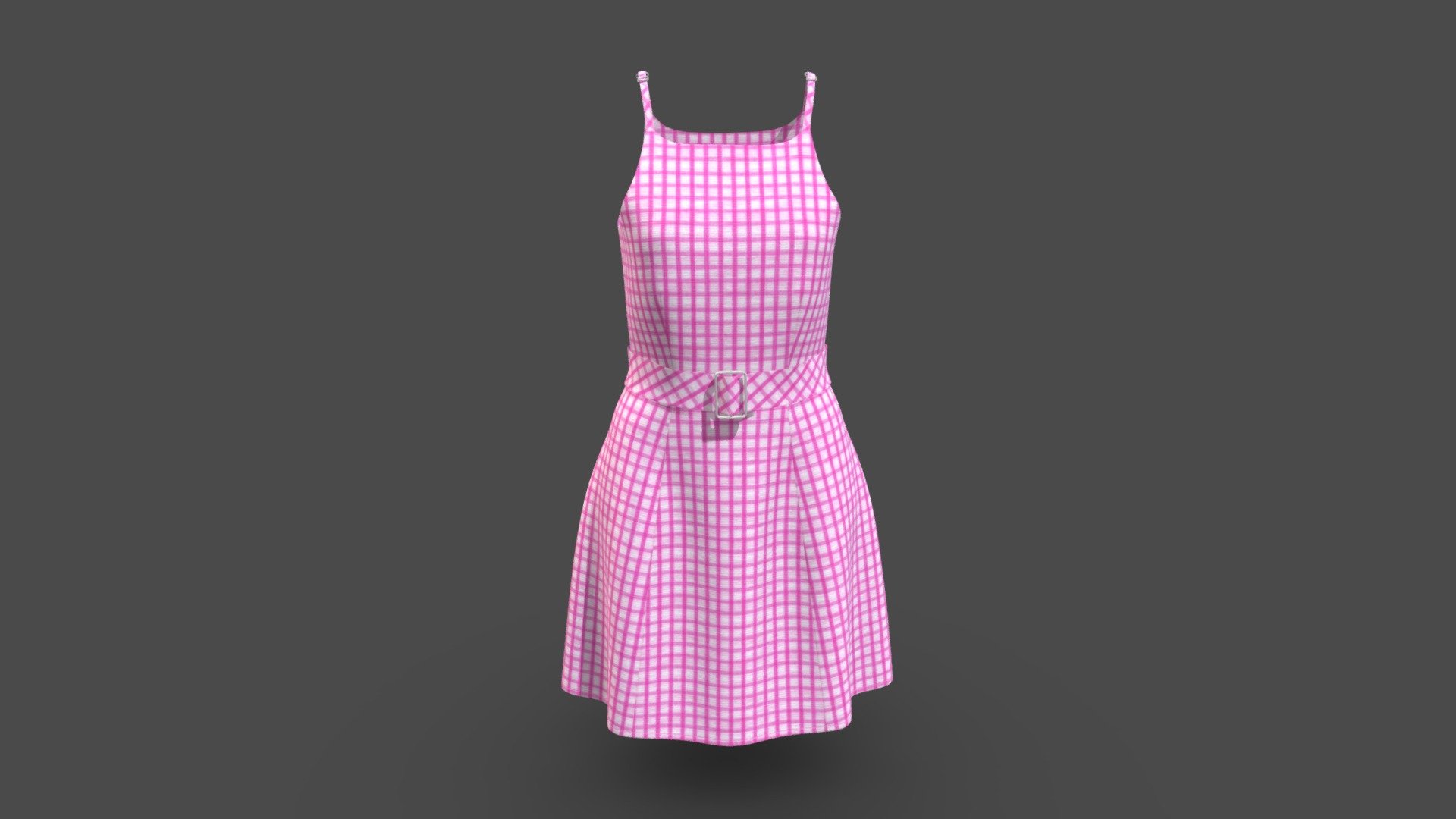 Women Woven Pink Check Barbie Dress 3d model