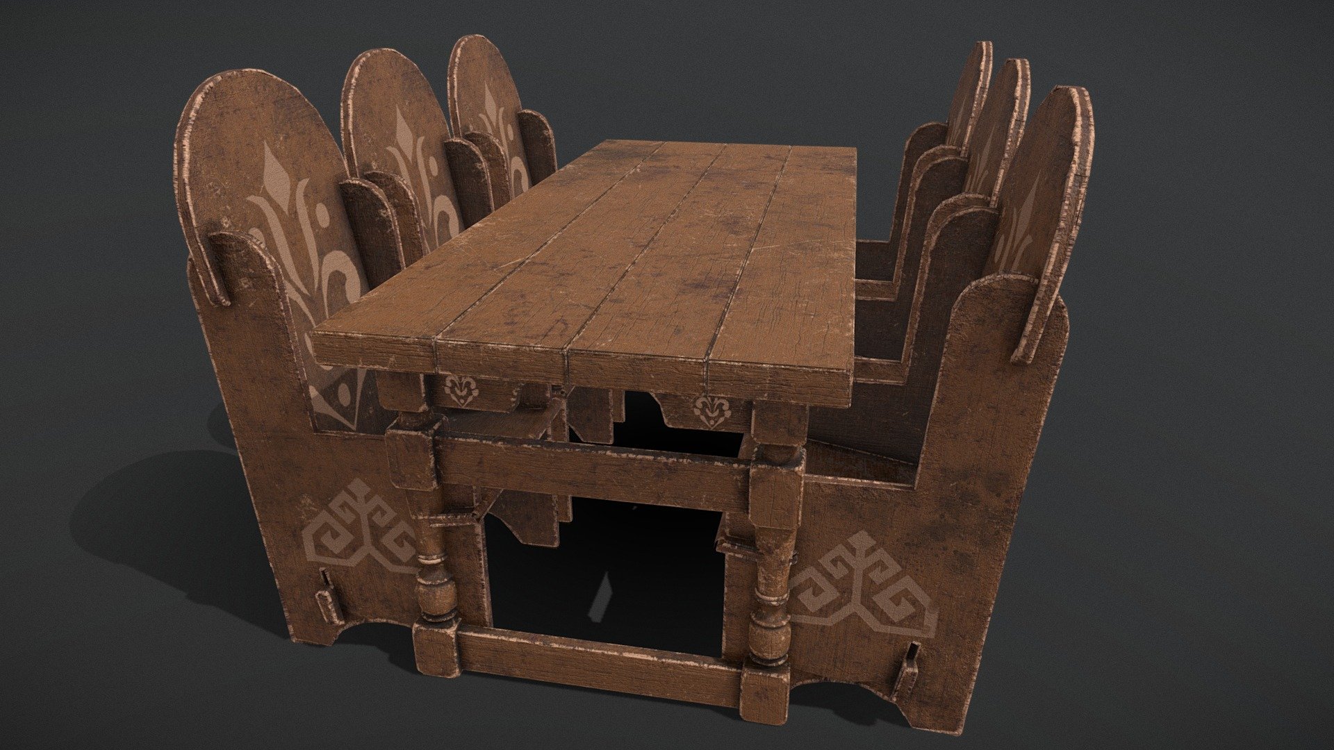 Elegant_Long_Table_and_Wood_Chairs_OBJ 3d model