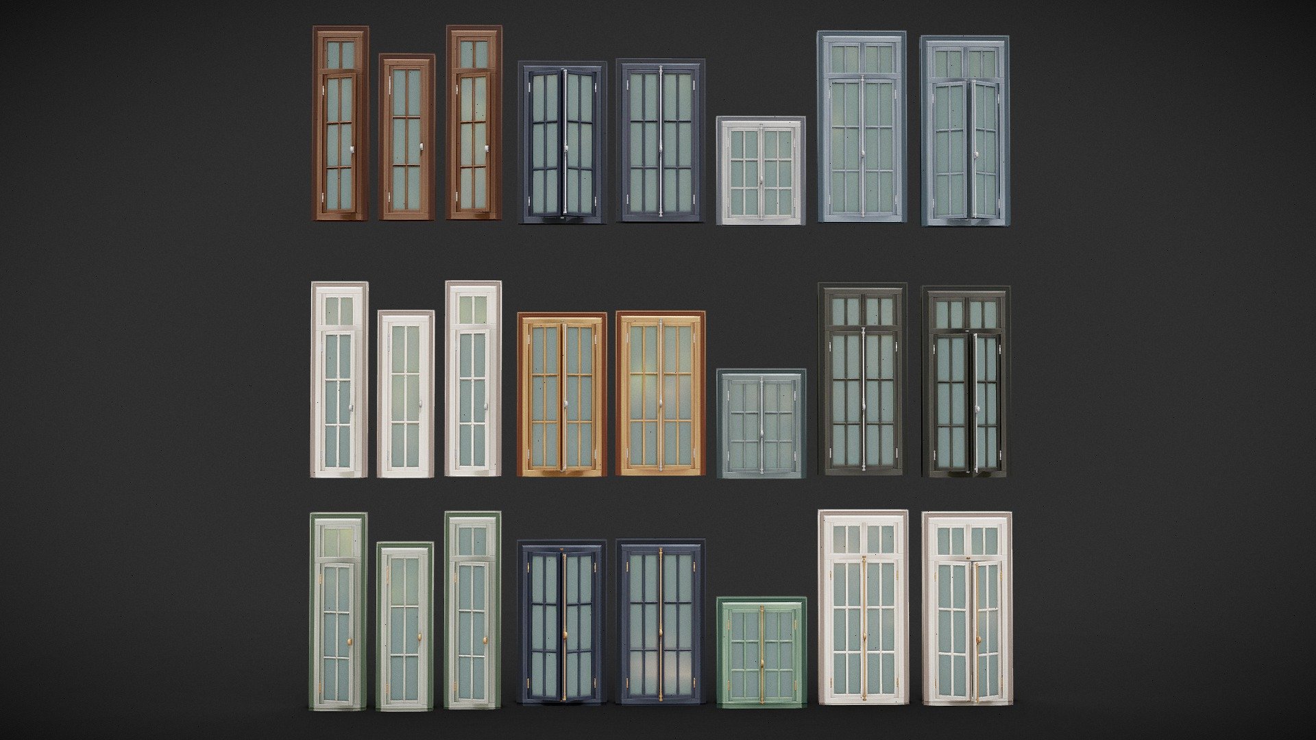 A Collection of 3D Window in Rectangle Styles 3d model