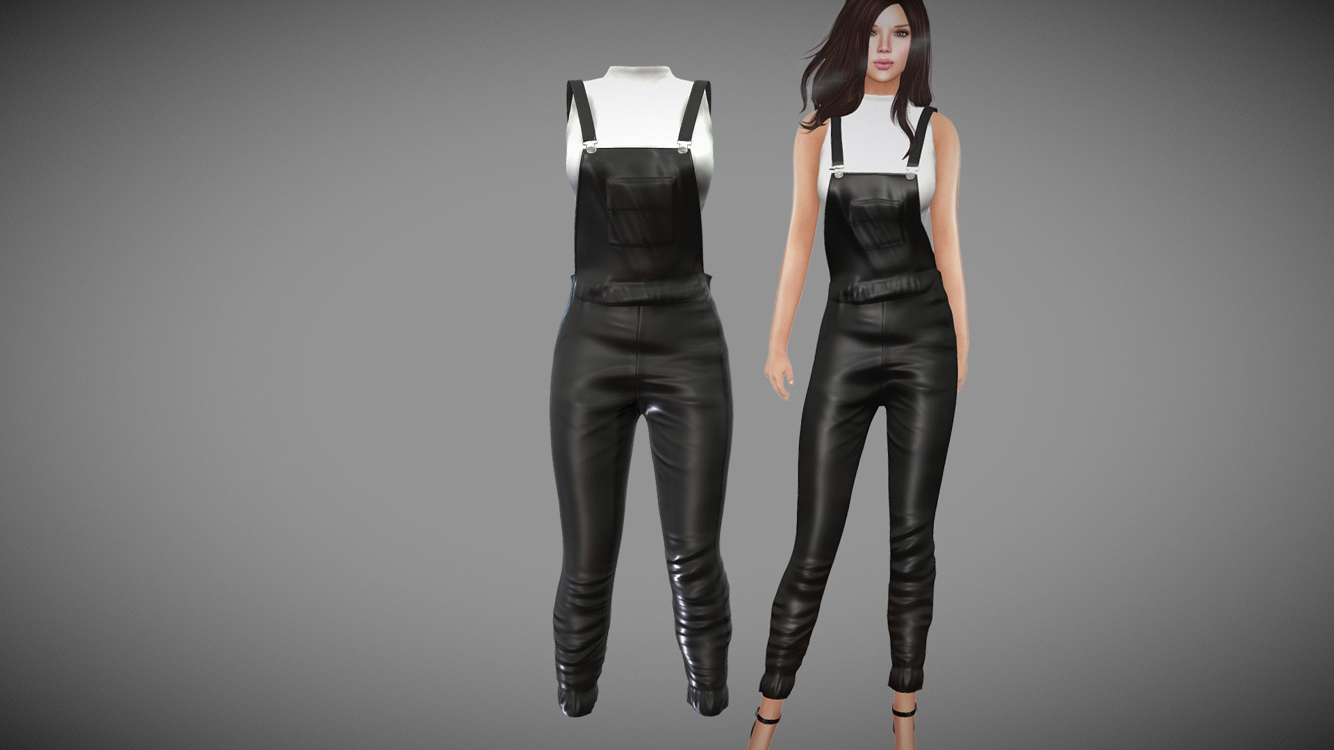 Female Leather Overalls And Top 3d model