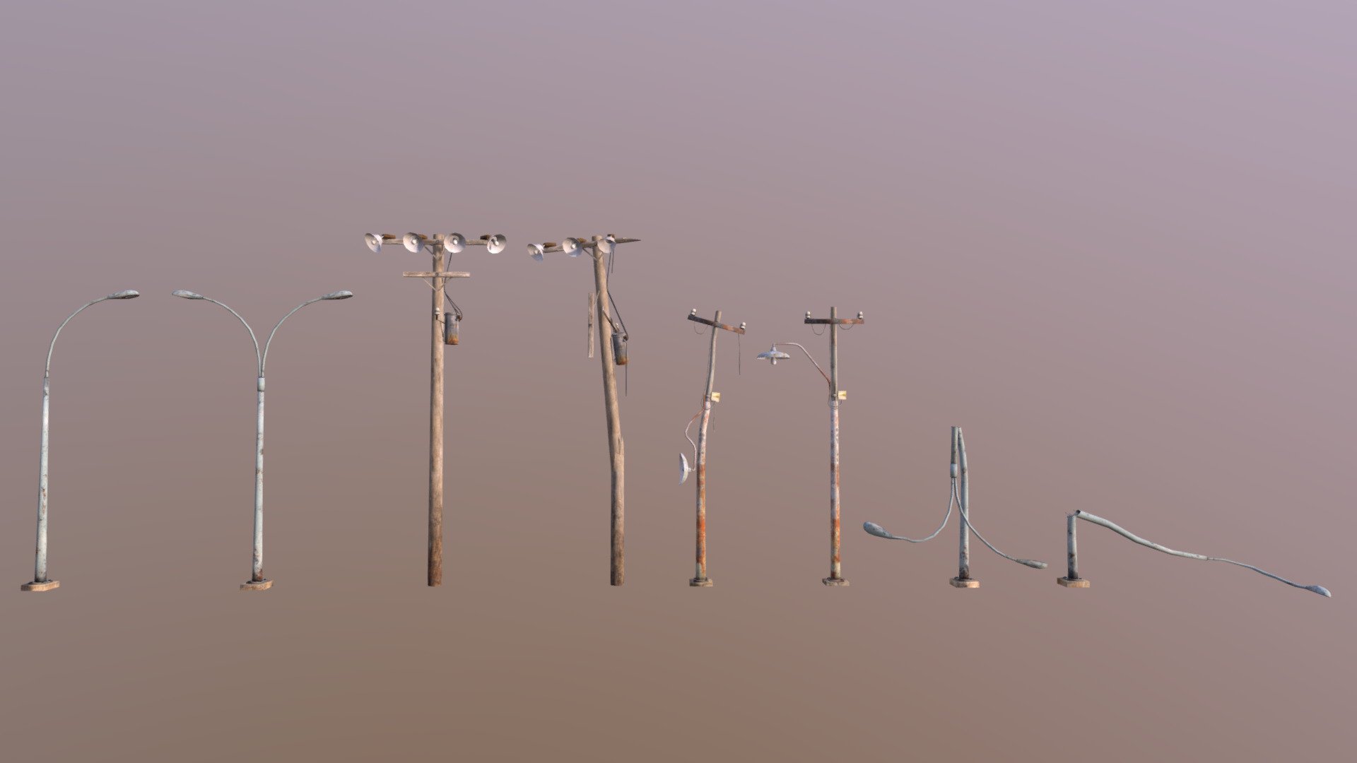 Low Poly Light Poles Pack 3d model