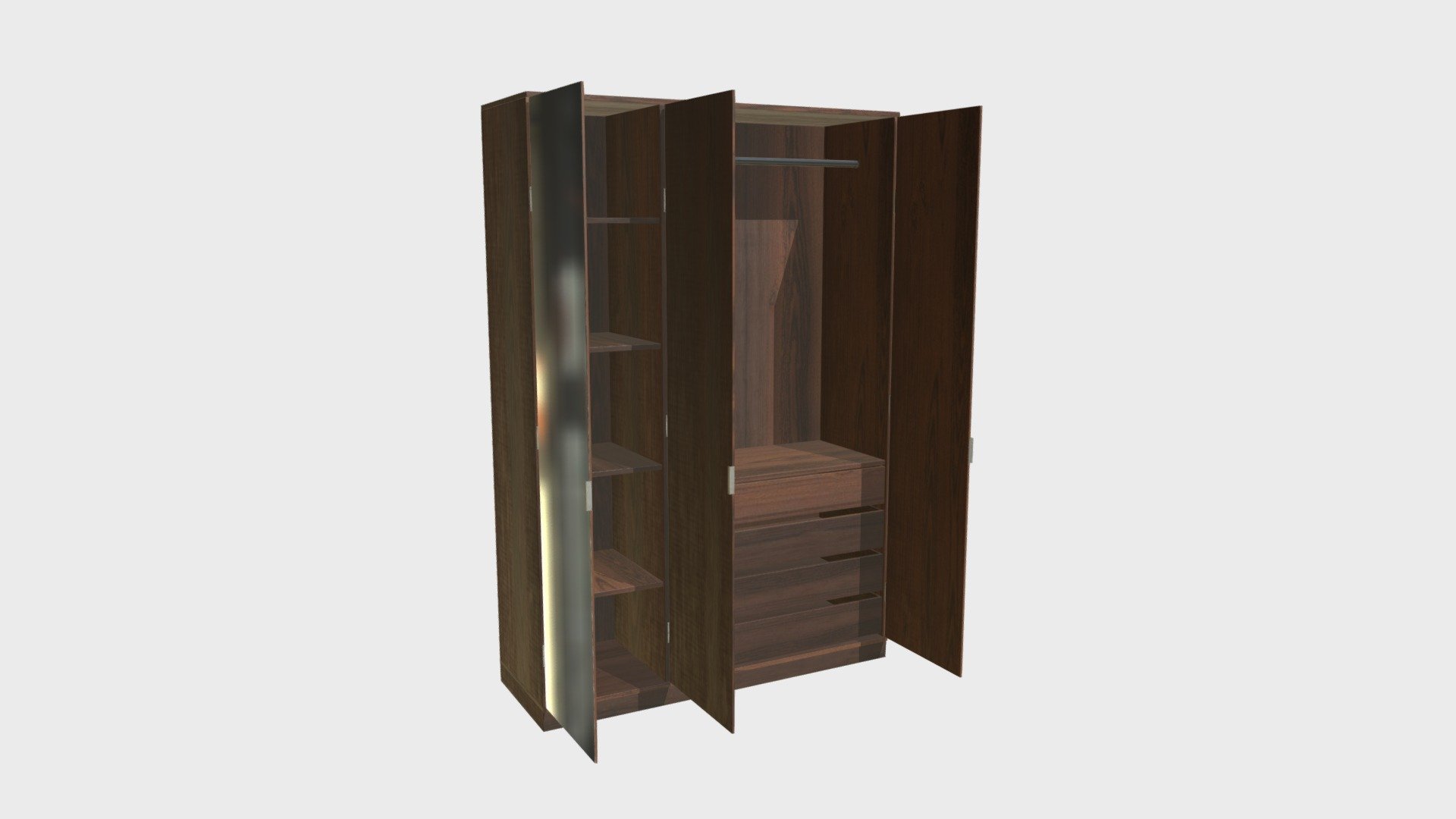 Three-door wardrobe 3d model