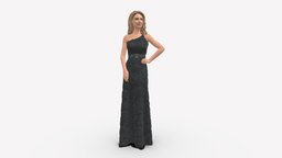 001005 blonde woman in long dark evening dress