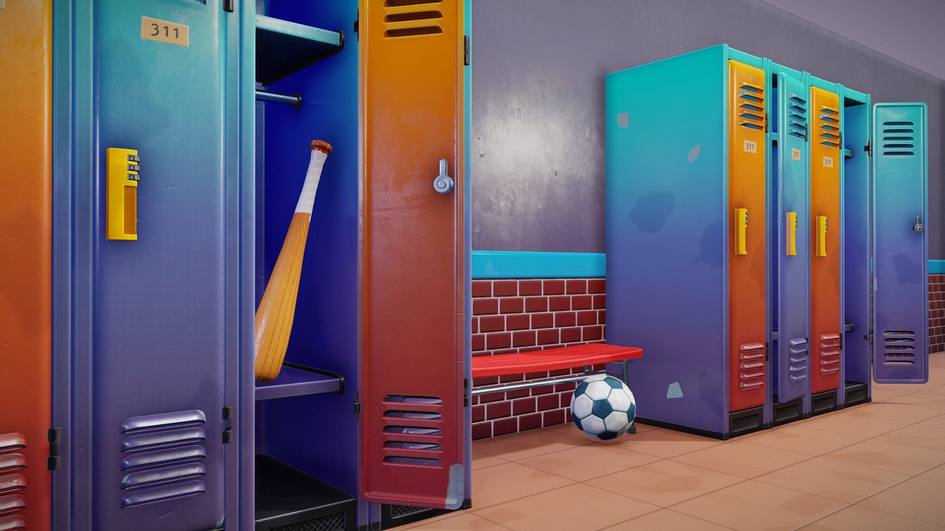 Stylized metal lockers 3d model