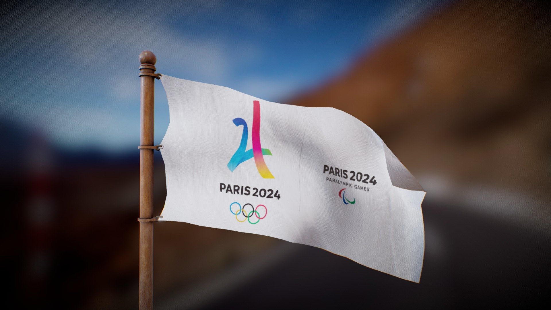 Paris 2024 Olympics Flag- Wind Animate 3d model